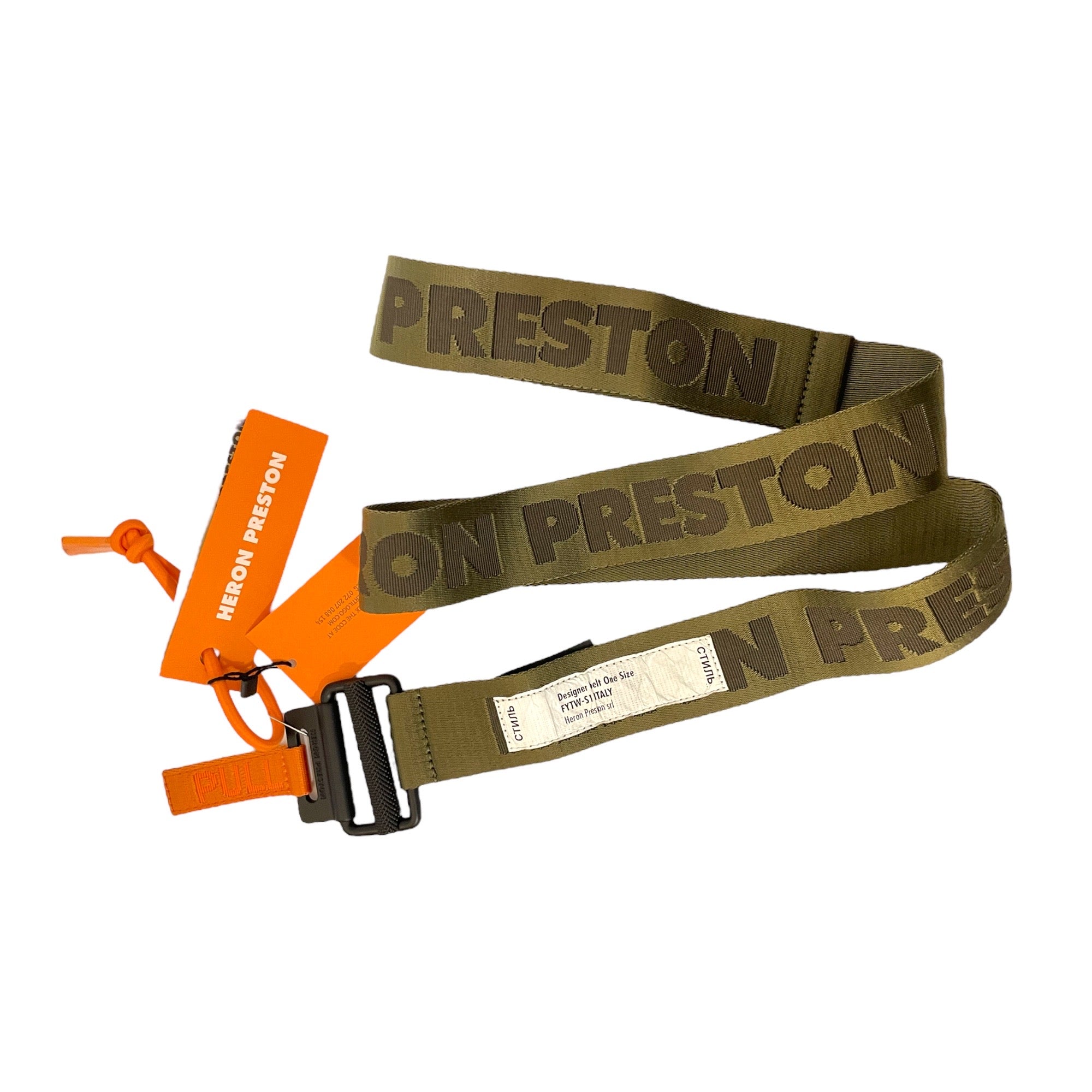 Heron Preston Classic Buckle HP Tape Belt in Military Green/Black
