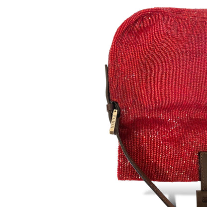 RARE Limited Edition FENDI Red Beaded Embellished Baguette Bag