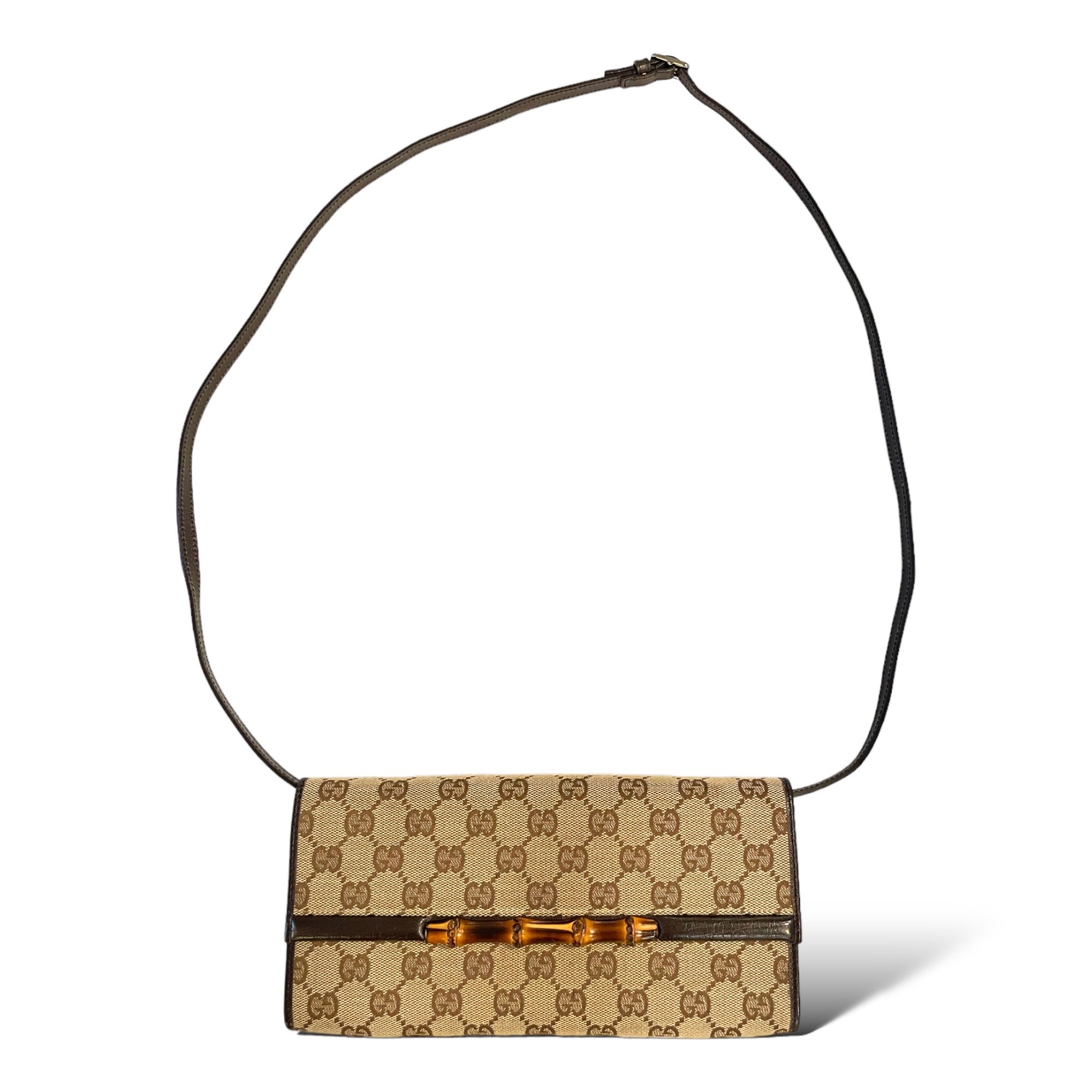GUCCI GG Canvas Bamboo Bar Clutch/ Waist bag/ Sling Bag