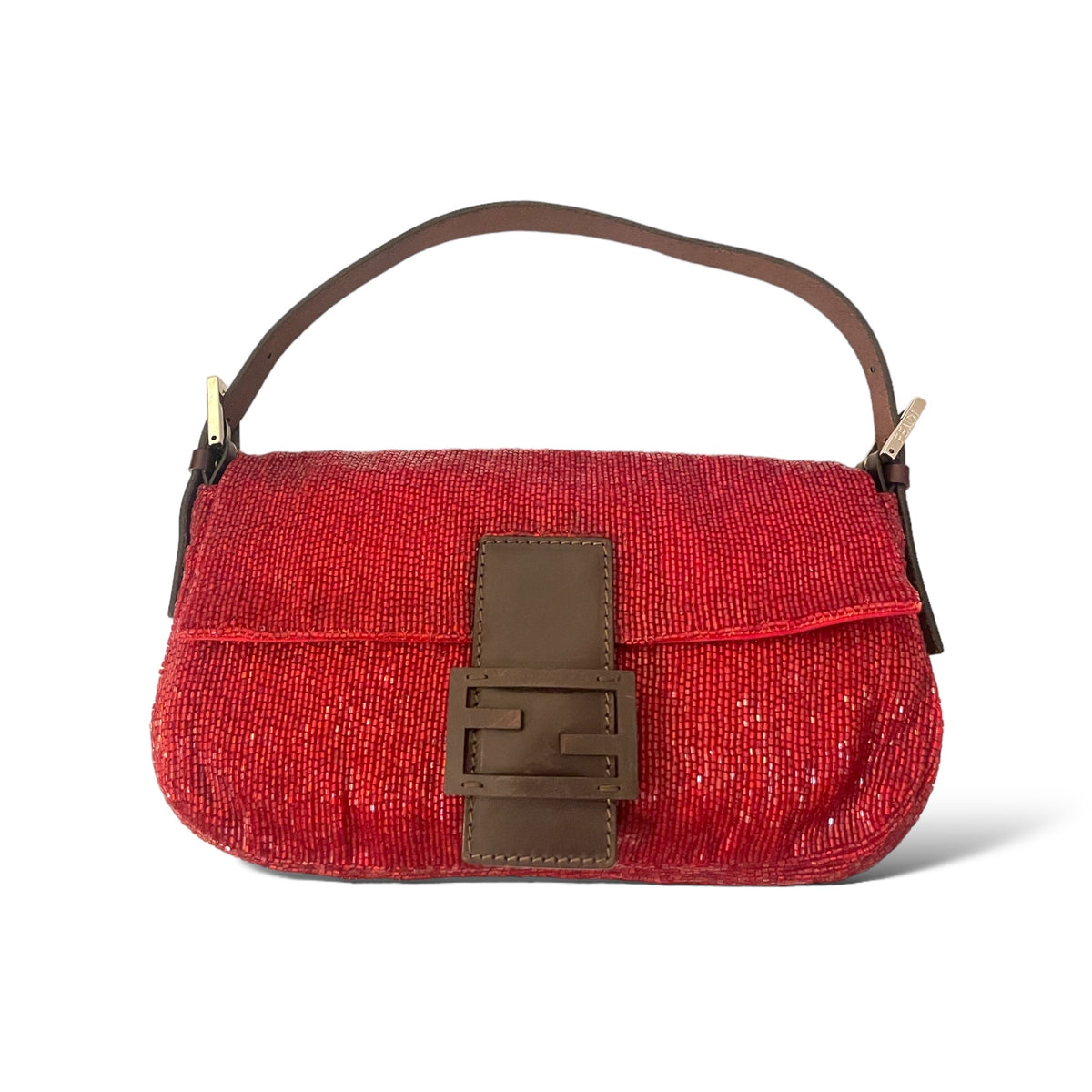RARE Limited Edition FENDI Red Beaded Embellished Baguette Bag