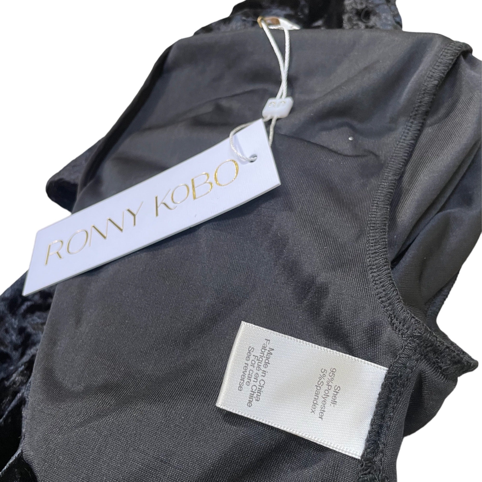RONNY KOBO Guya Black Crushed Velvet Bodysuit 
| Size: Small |