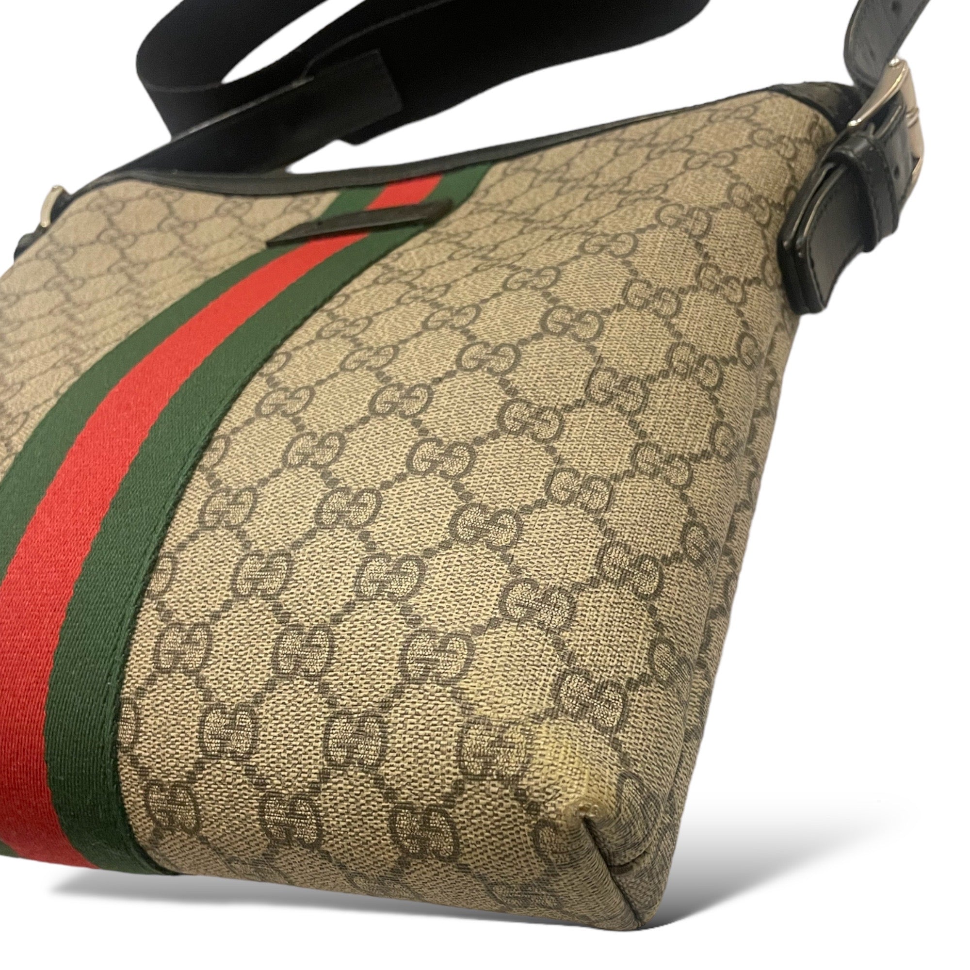 GUCCI GG Supreme Monogram Web Messenger Bag Black