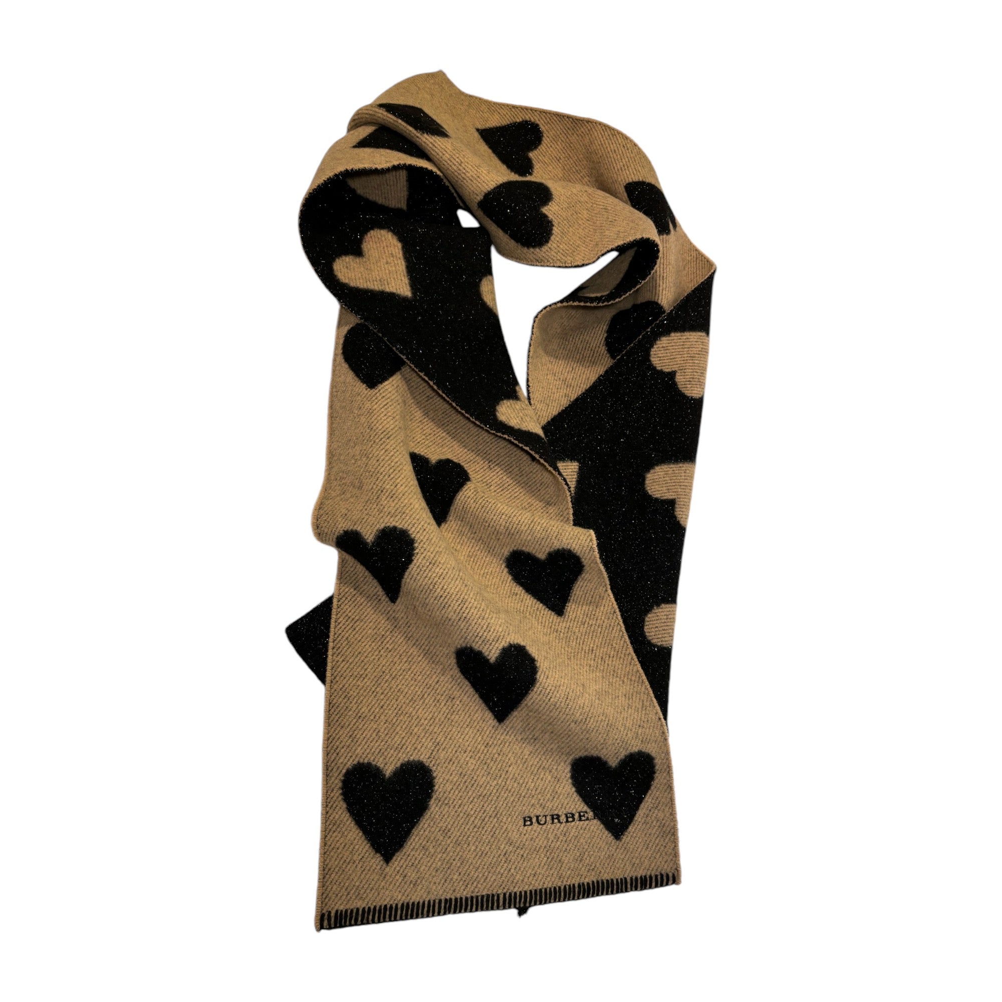 BURBERRY London Reversible Black & Beige Wool/Cashmere Long Scarf
