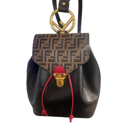 Fendi Drawstring Flap Backpack Leather with Zucca Embossed Detail - main product photo