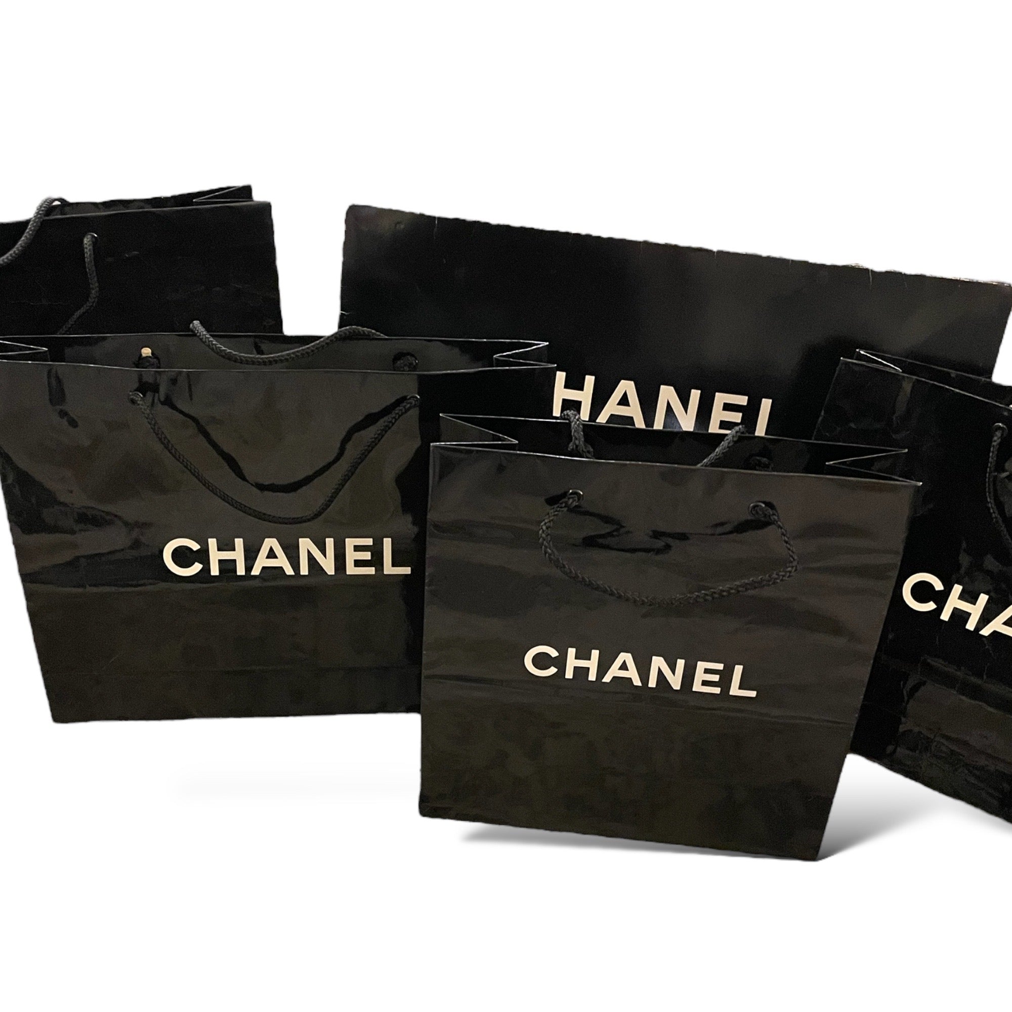 9 AUTHENTIC Large CHANEL Shopping Bag Lot with Box Bag & Camilla Flower