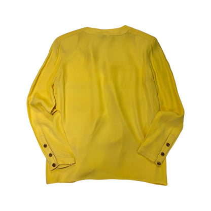 Chanel Silk CC Logo Canary Yellow Blouse CC Gold Tone Button Detail - photo 6 of 8