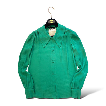 Rare Chanel Vintage Emerald Green CC Logo Print Blouse - photo 4 of 7