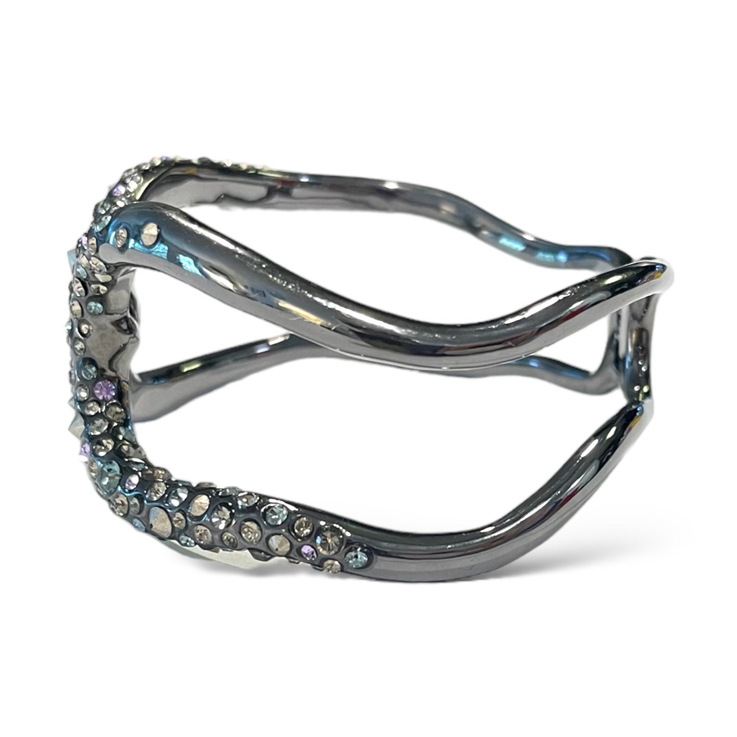 ALEXIS BITTAR Crystal Encrusted Rhodium Tone Metal Hinge Cuff
