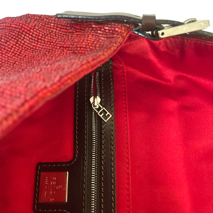 RARE Limited Edition FENDI Red Beaded Embellished Baguette Bag