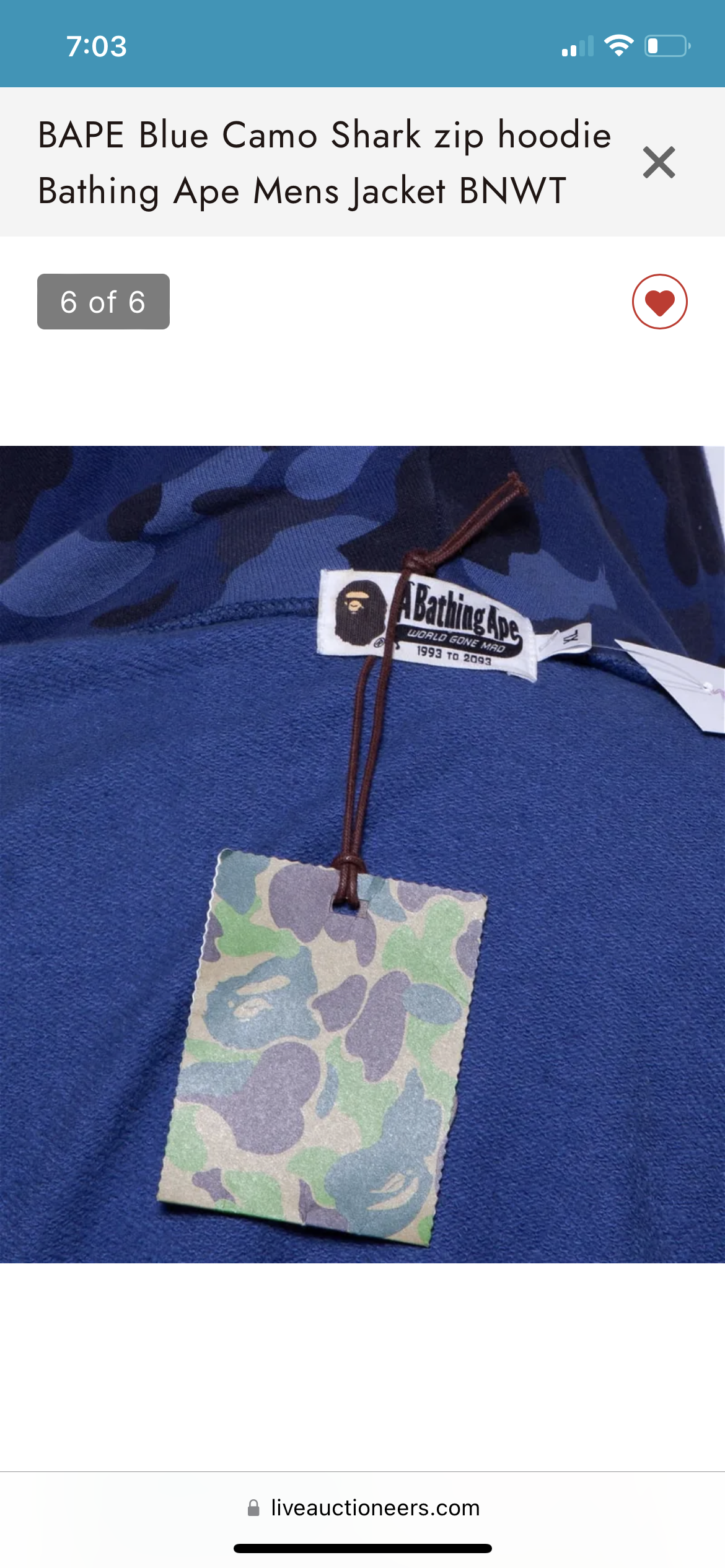 BAPE Blue Color & Camouflage Pattern Shark Full Zip Hoodie         | Size: XL | NWT |