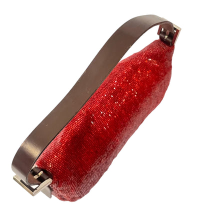RARE Limited Edition FENDI Red Beaded Embellished Baguette Bag