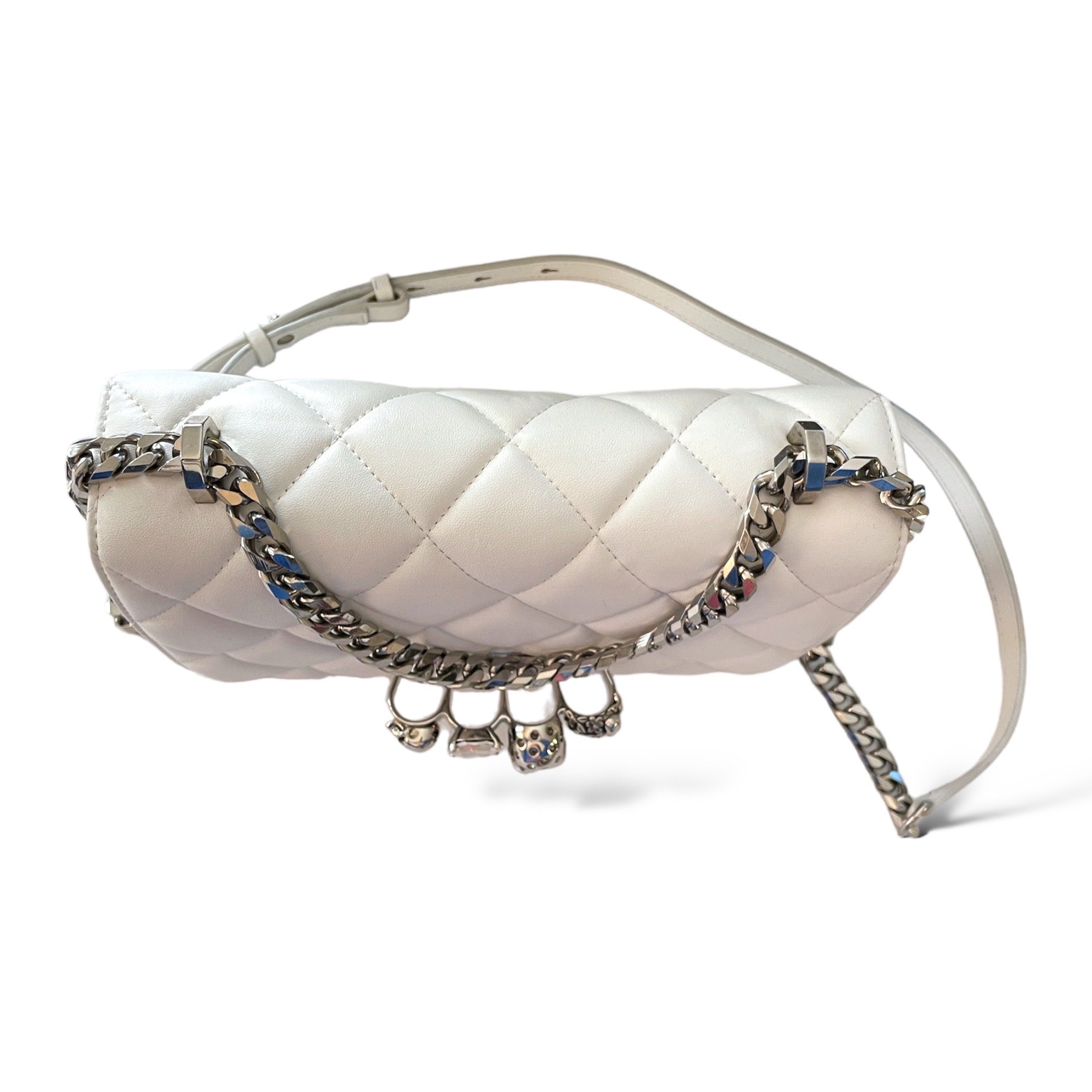 ALEXANDER MCQUEEN White Quilted Leather Jeweled Knuckle Shoulder Bag