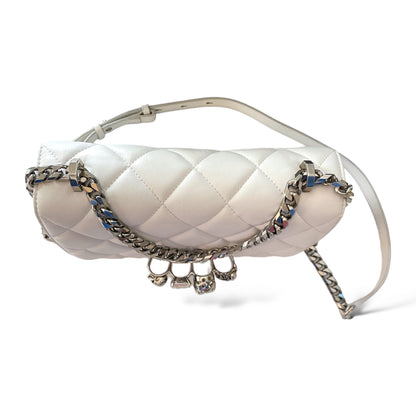 Alexander McQueen White Quilted Leather Jeweled Knuckle Shoulder Bag - photo 6 of 18