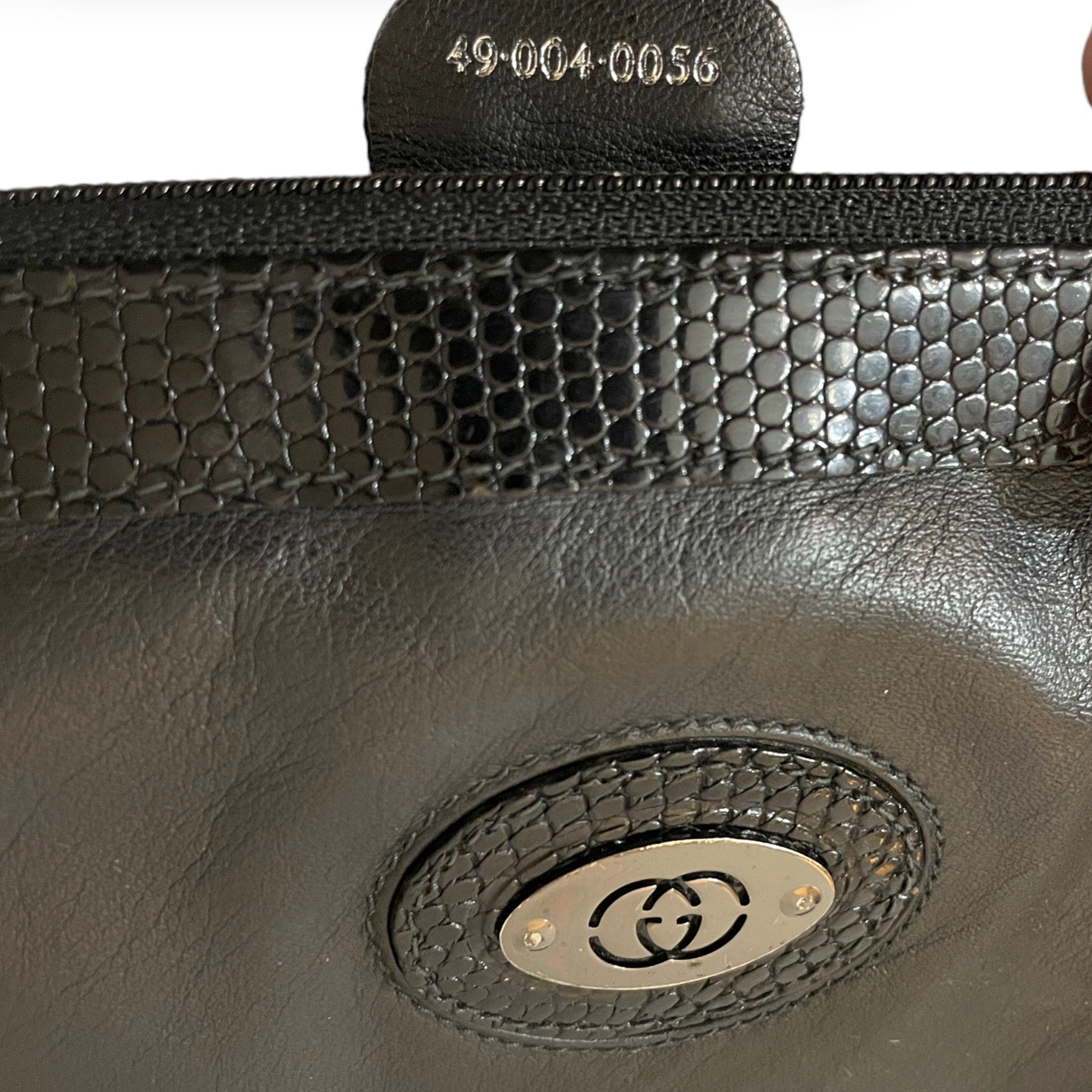 GUCCI Black Leather & Python Trim Vintage Clutch