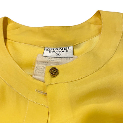 Chanel Silk CC Logo Canary Yellow Blouse CC Gold Tone Button Detail - photo 7 of 8
