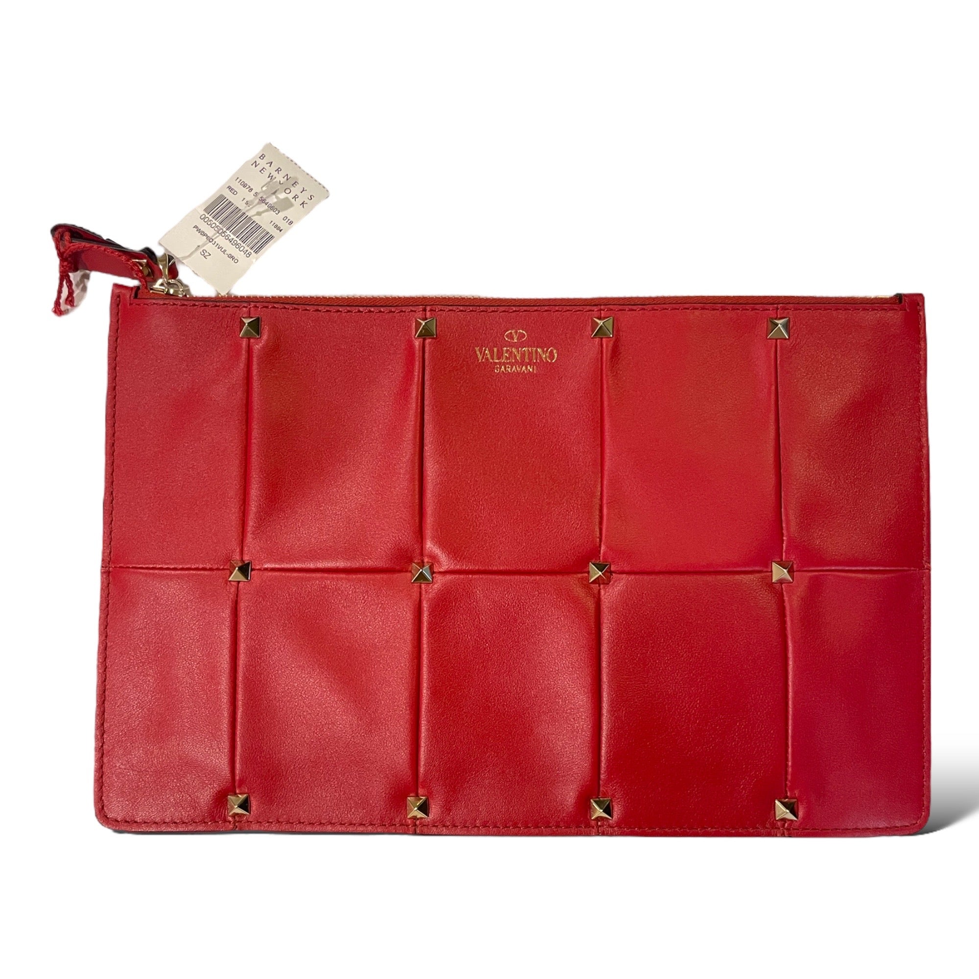 VALENTINO GARAVANI Red Quilted Leather with Gold Stud Accents Clutch NWT