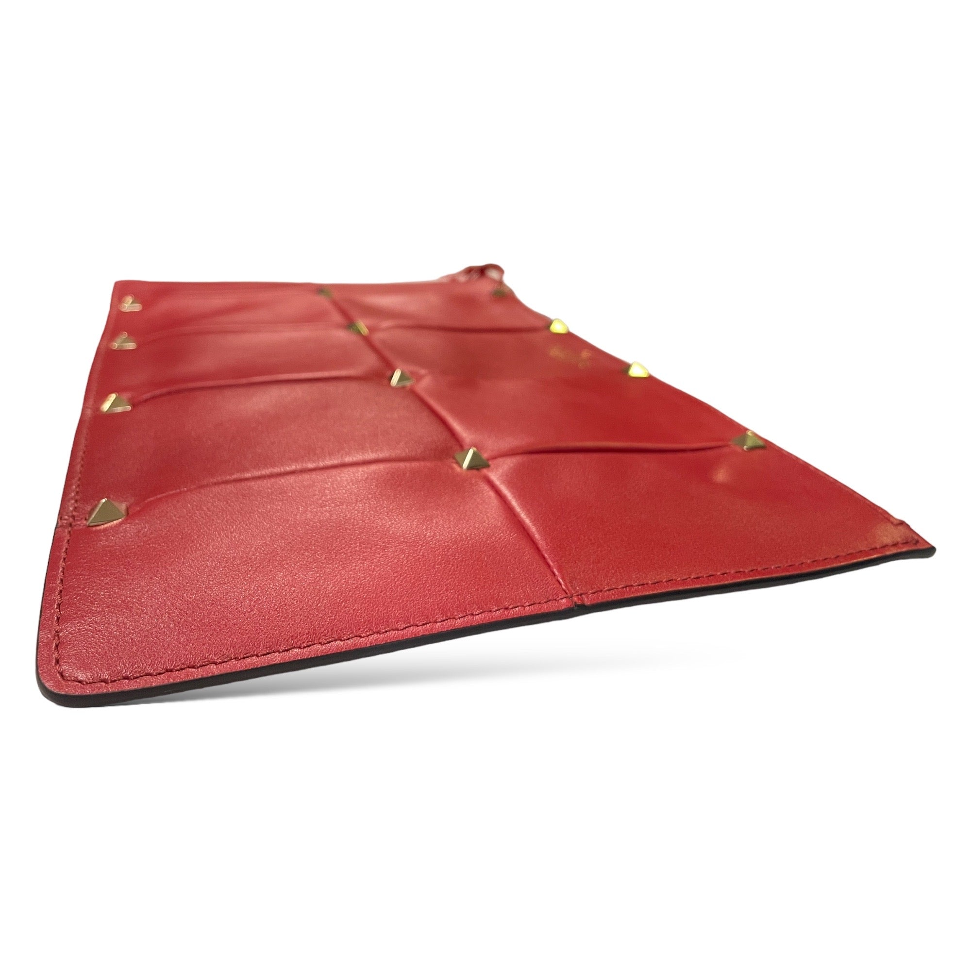 VALENTINO GARAVANI Red Quilted Leather with Gold Stud Accents Clutch NWT