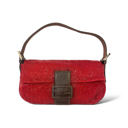 RARE Limited Edition FENDI Red Beaded Embellished Baguette Bag