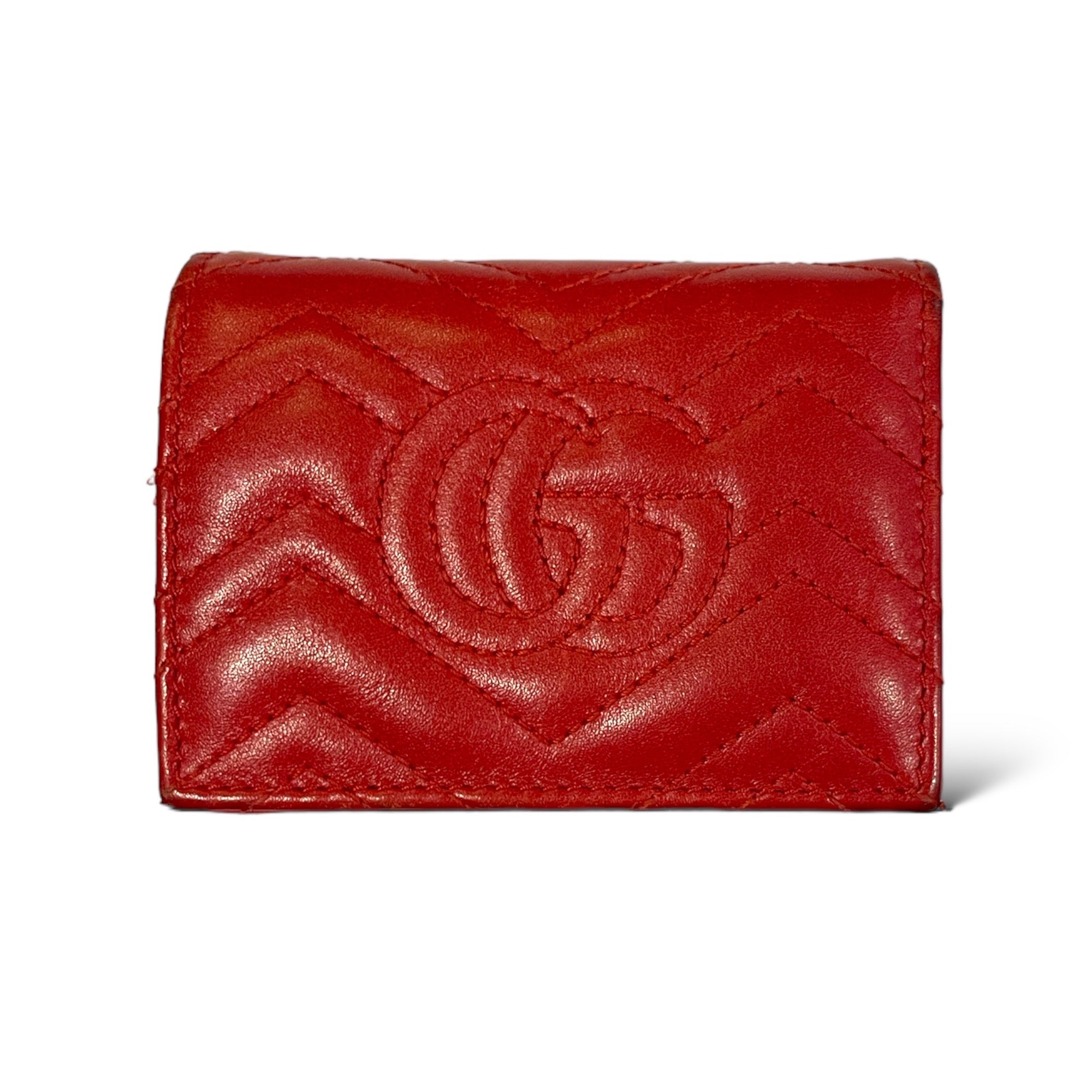 GUCCI GG MARMONT RED MATELASSÉ LEATHER CARD CASE WALLET