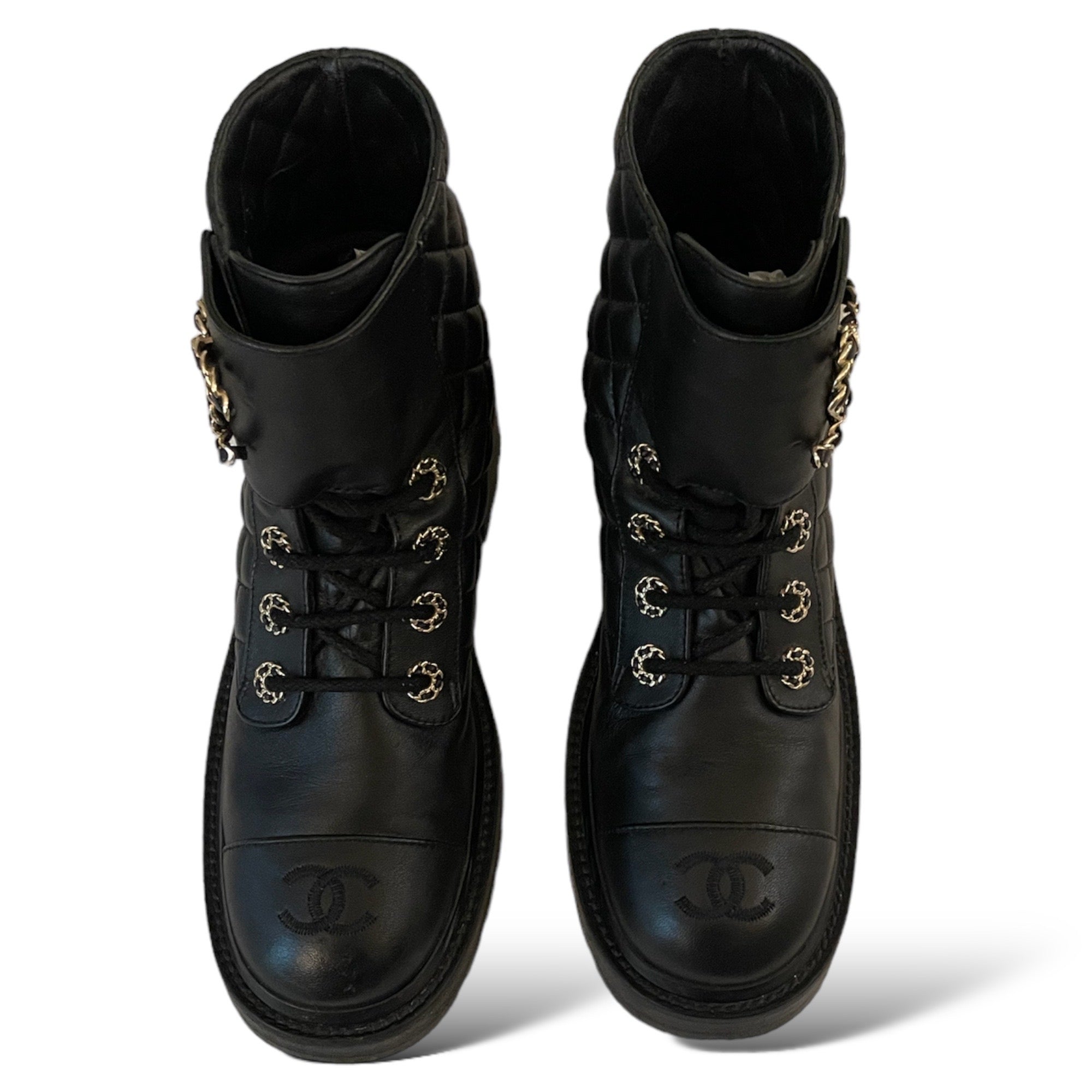 CHANEL Fall 2021 Black Lambskin Lace-Up Boots
|Size: 38|