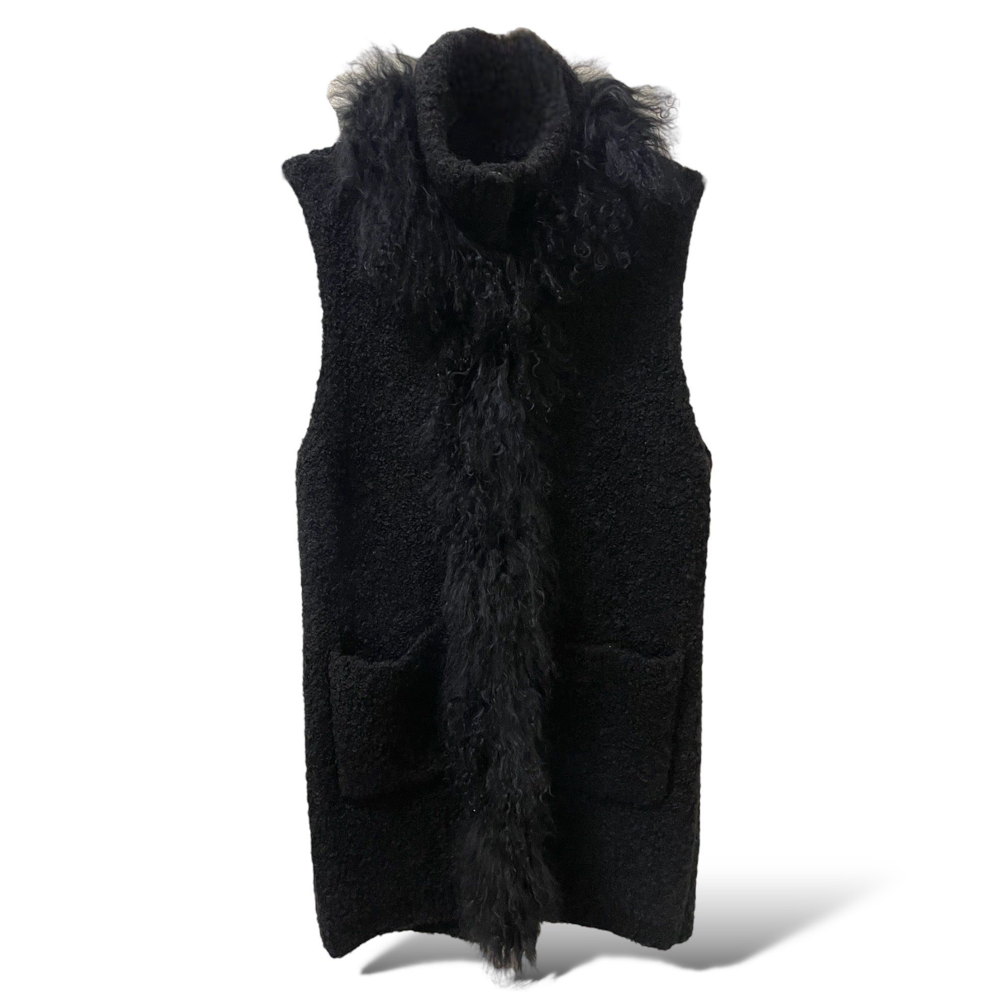 DOLCE CABO Wool Vest with Real Tibet Lamb Fur Trim |Size: M|