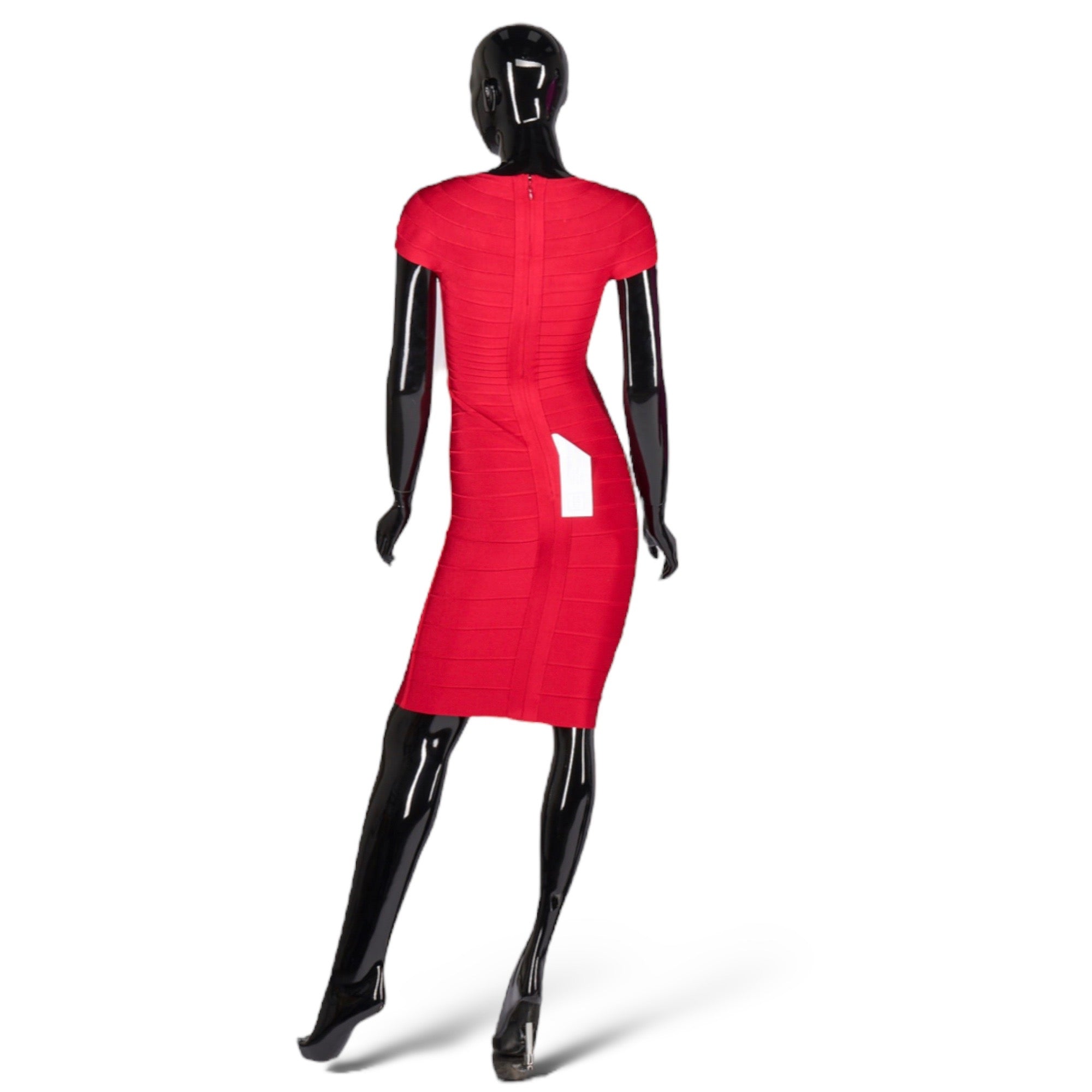 HERVE LEGER "ANNE" Dress in Rouge with Draped Fringe Insert | Size: Small |