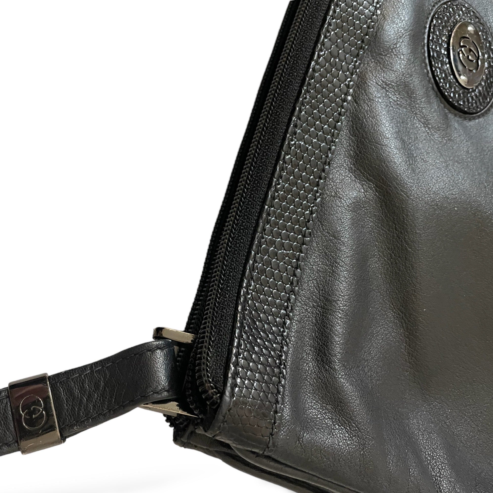 GUCCI Black Leather & Python Trim Vintage Clutch