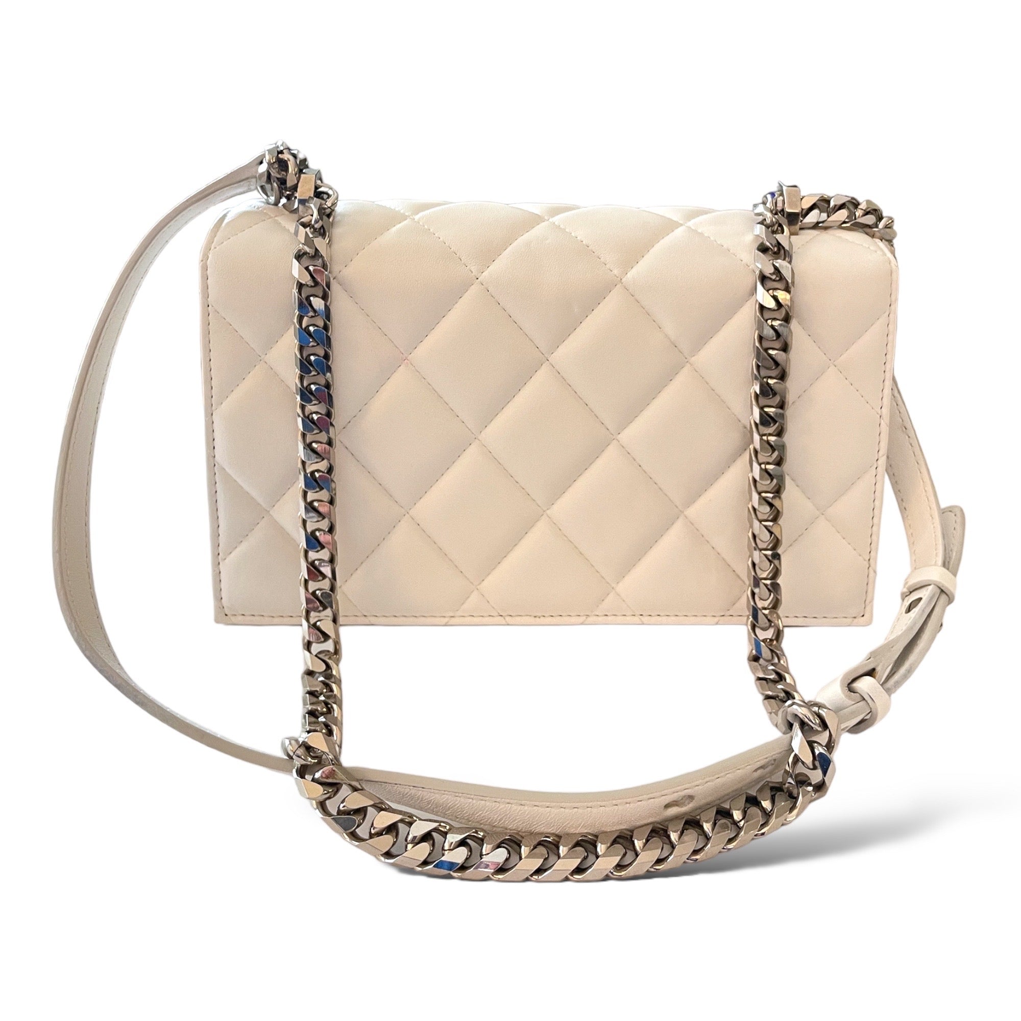 ALEXANDER MCQUEEN White Quilted Leather Jeweled Knuckle Shoulder Bag