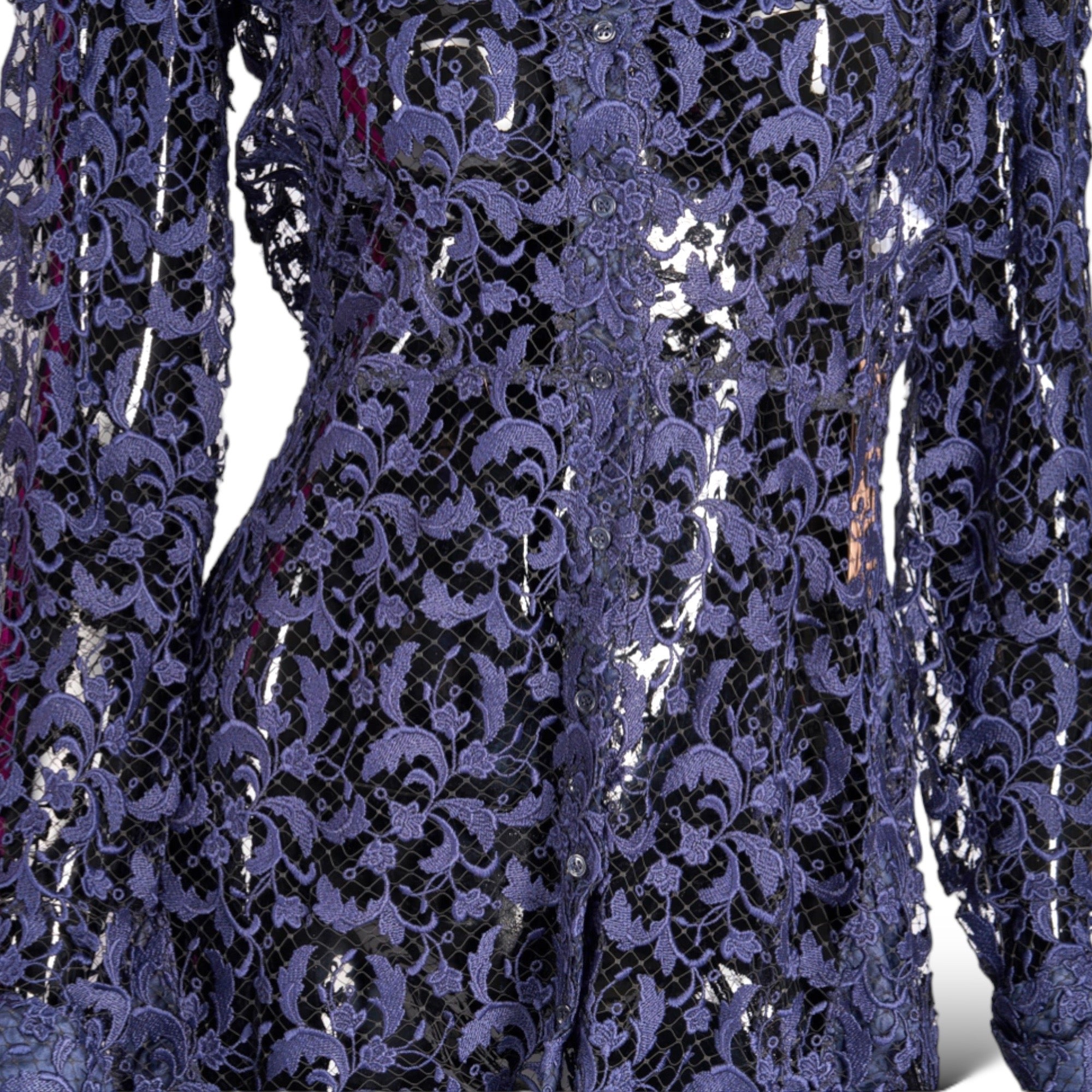 AZZEDINE ALAÏA Long Sleeve Peplum Back Lace Blouse               |Size:42|