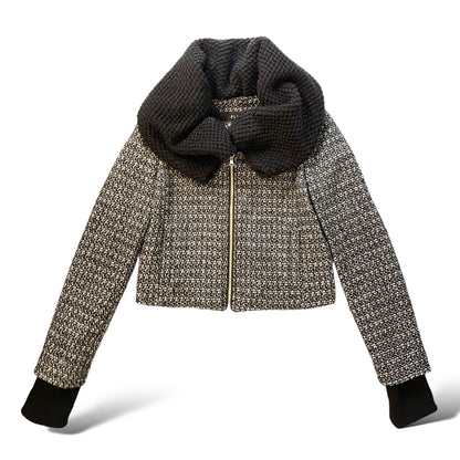 Plastic Island Lambswool Blend Cropped Jacket & Emphasized Oversized Collar - main product photo