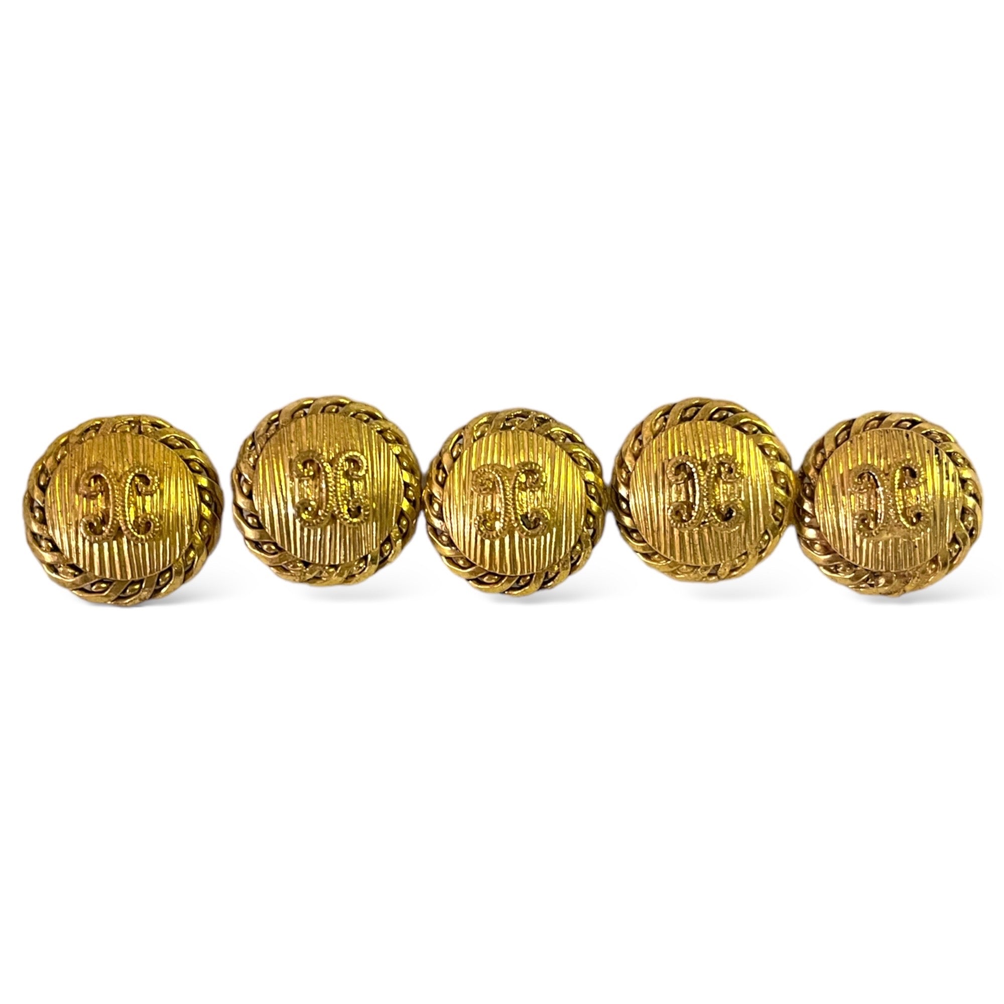 CELINE Authentic Vintage Gold Metal Logo Buttons (Five)