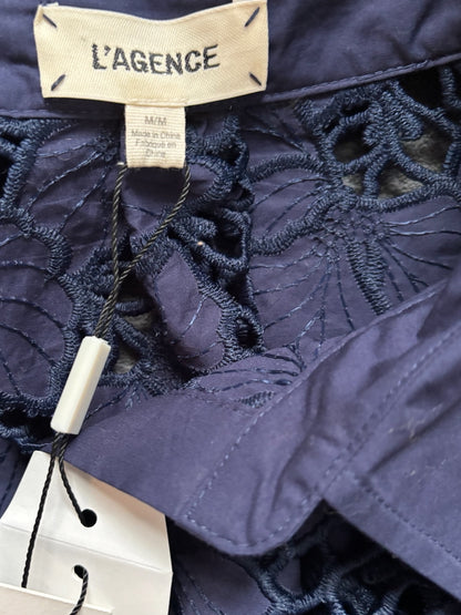 L'Agence Navy Floral Laser-Cut Cropped Button Down Top - photo 3 of 4