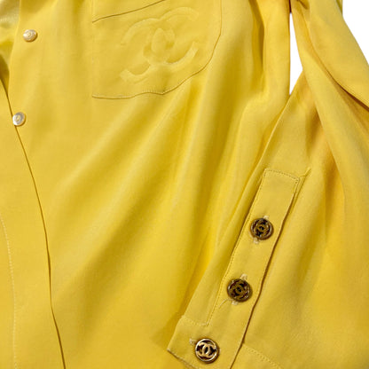 Chanel Silk CC Logo Canary Yellow Blouse CC Gold Tone Button Detail - photo 8 of 8