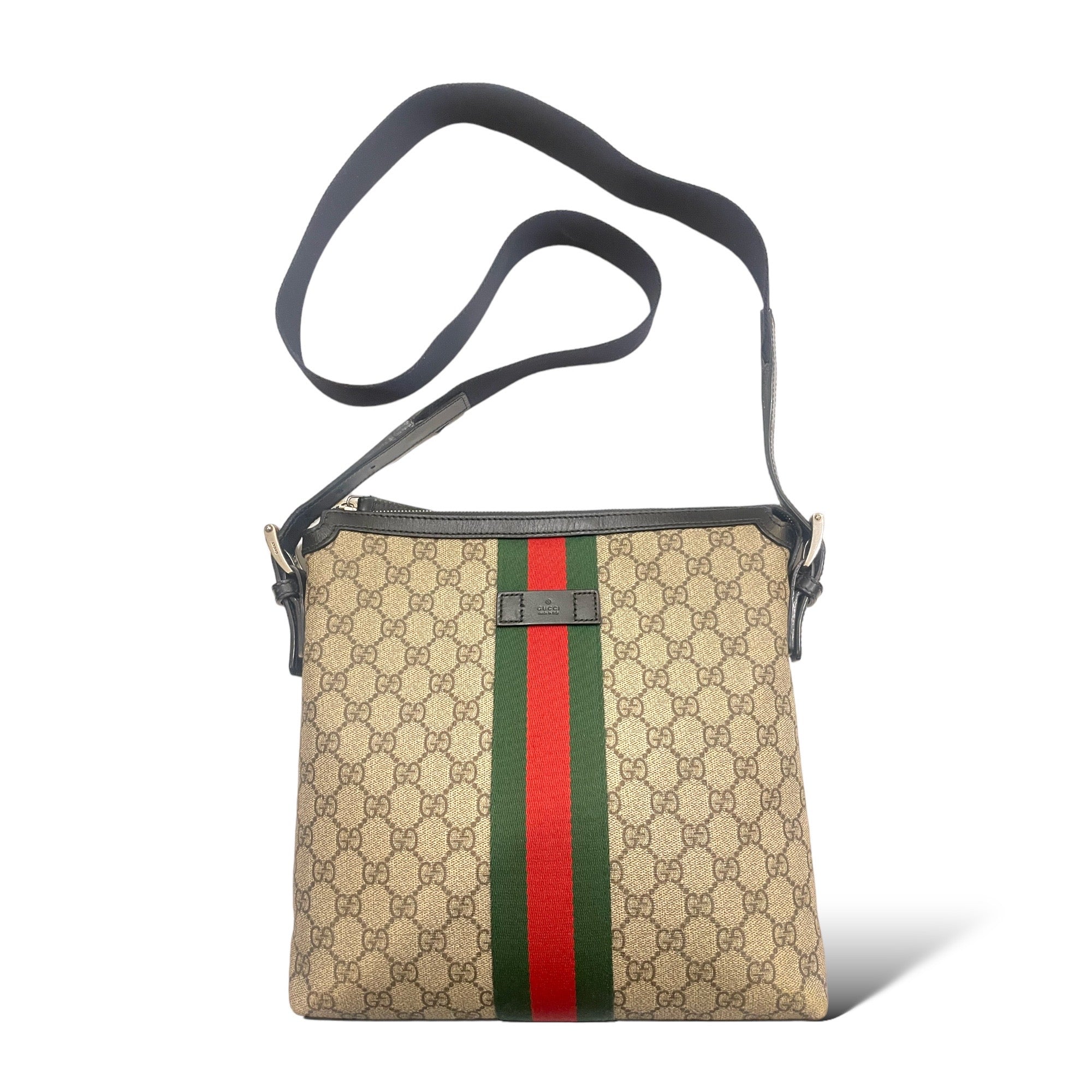 GUCCI GG Supreme Monogram Web Messenger Bag Black