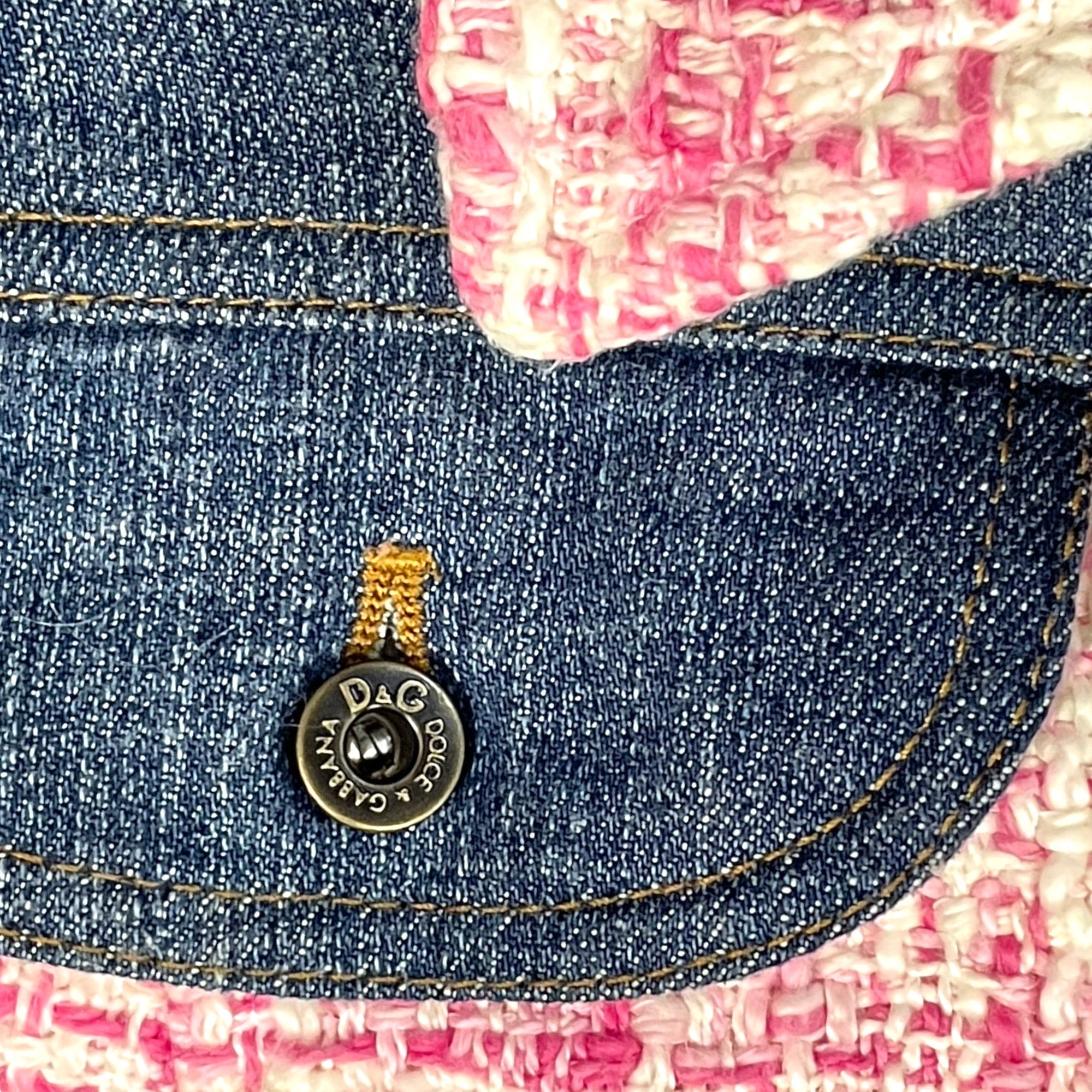 DOLCE & GABBANA Pink Tweed & Denim Fitted Jacket | Size: 38 |