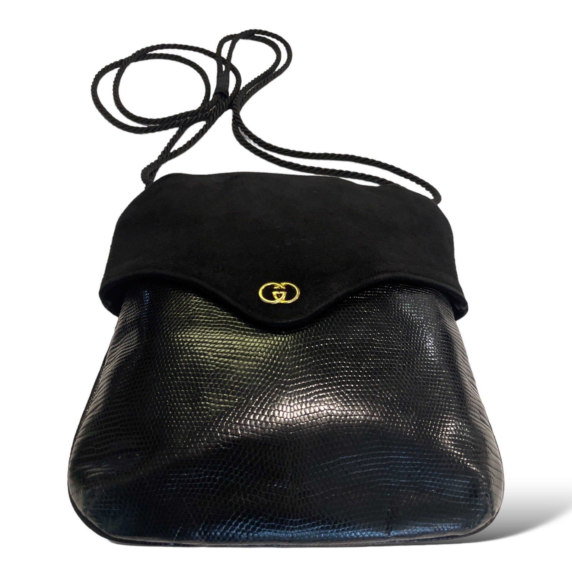 GUCCI Vintage Suede & Lizard Crossbody Bag with GG Motif