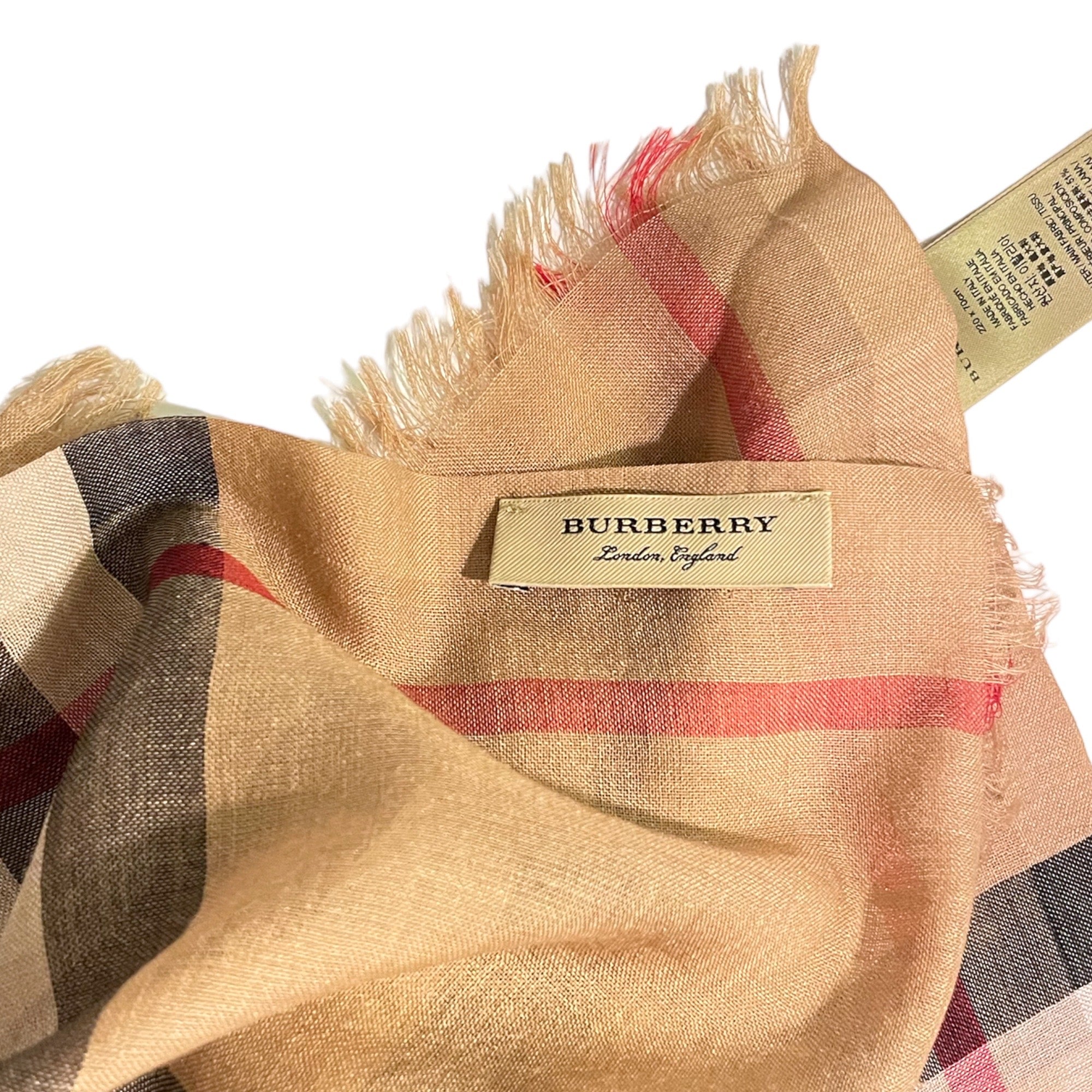 BURBERRY LONDON Check Wool Silk Scarf (220cm x 70cm)