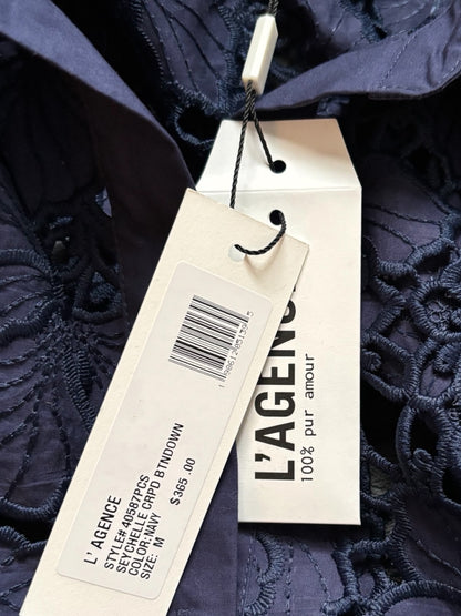 L'Agence Navy Floral Laser-Cut Cropped Button Down Top - photo 2 of 4