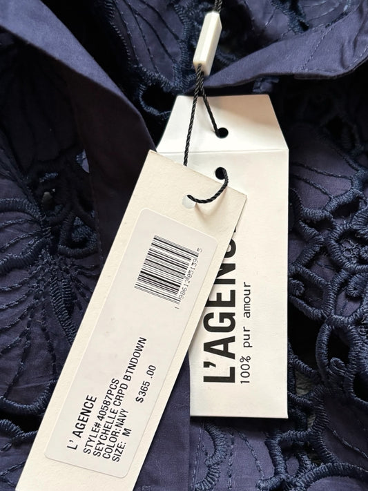L'Agence Navy Floral Laser-Cut Cropped Button Down Top - photo 2 of 4