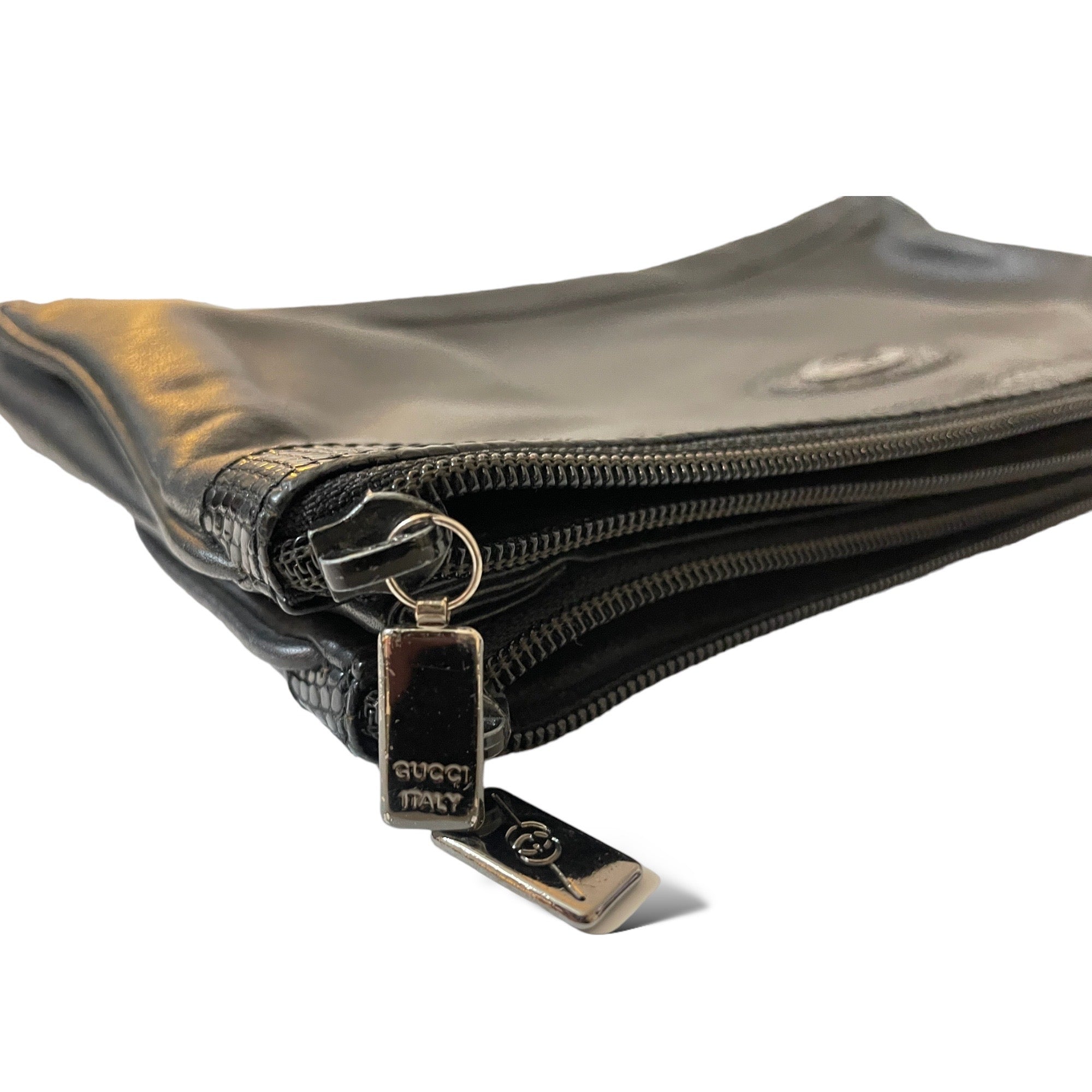 GUCCI Black Leather & Python Trim Vintage Clutch