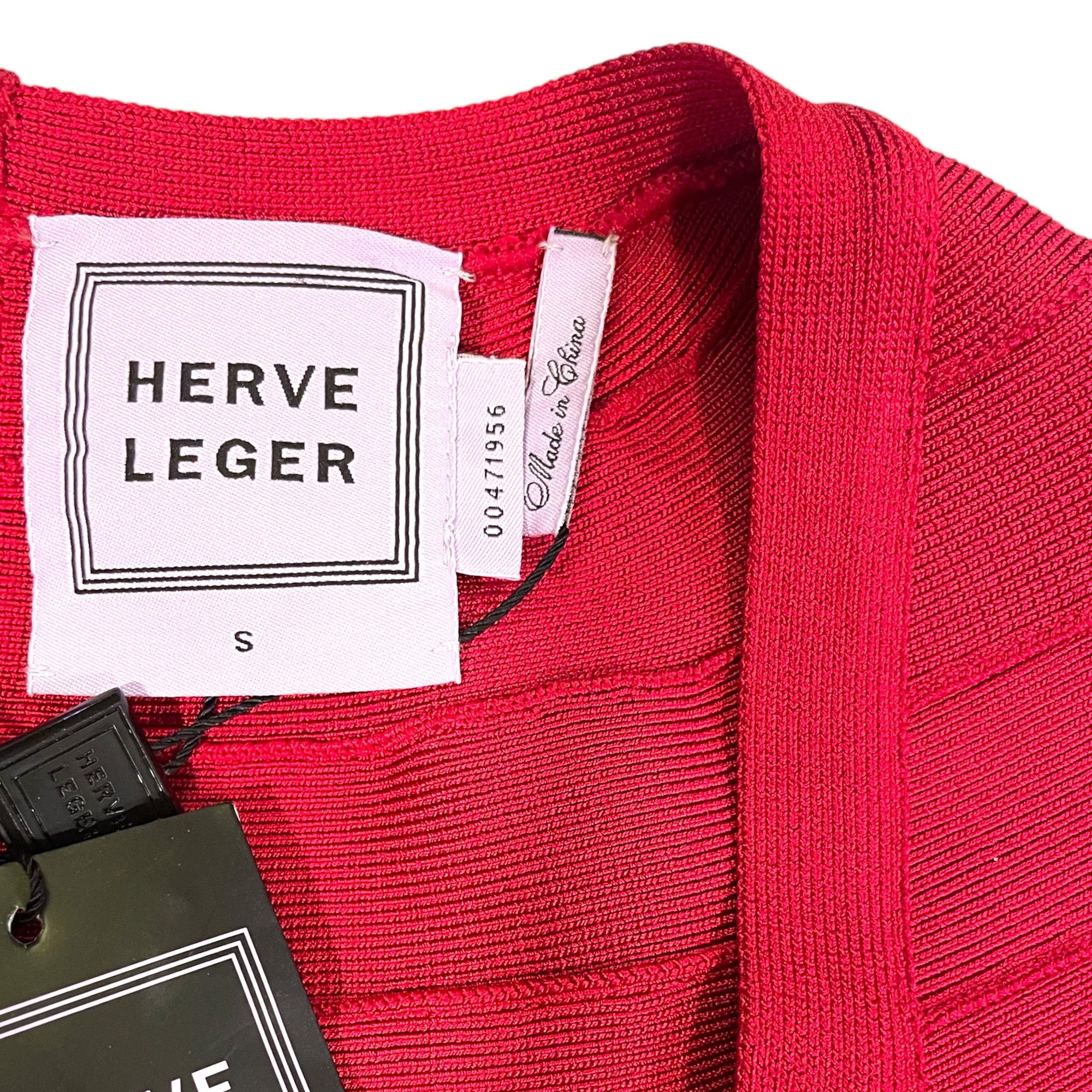 HERVE LEGER "ANNE" Dress in Rouge with Draped Fringe Insert | Size: Small |