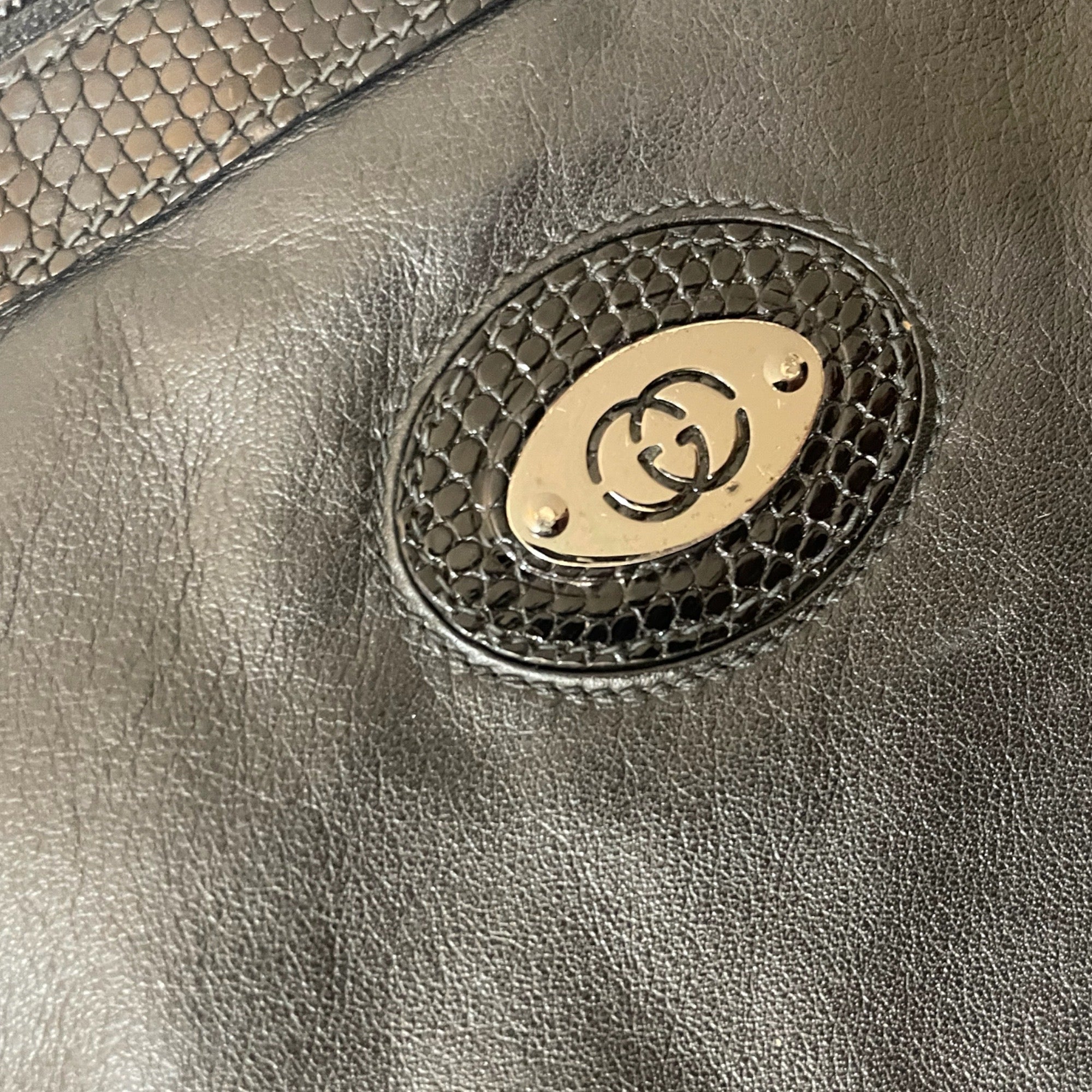 GUCCI Black Leather & Python Trim Vintage Clutch