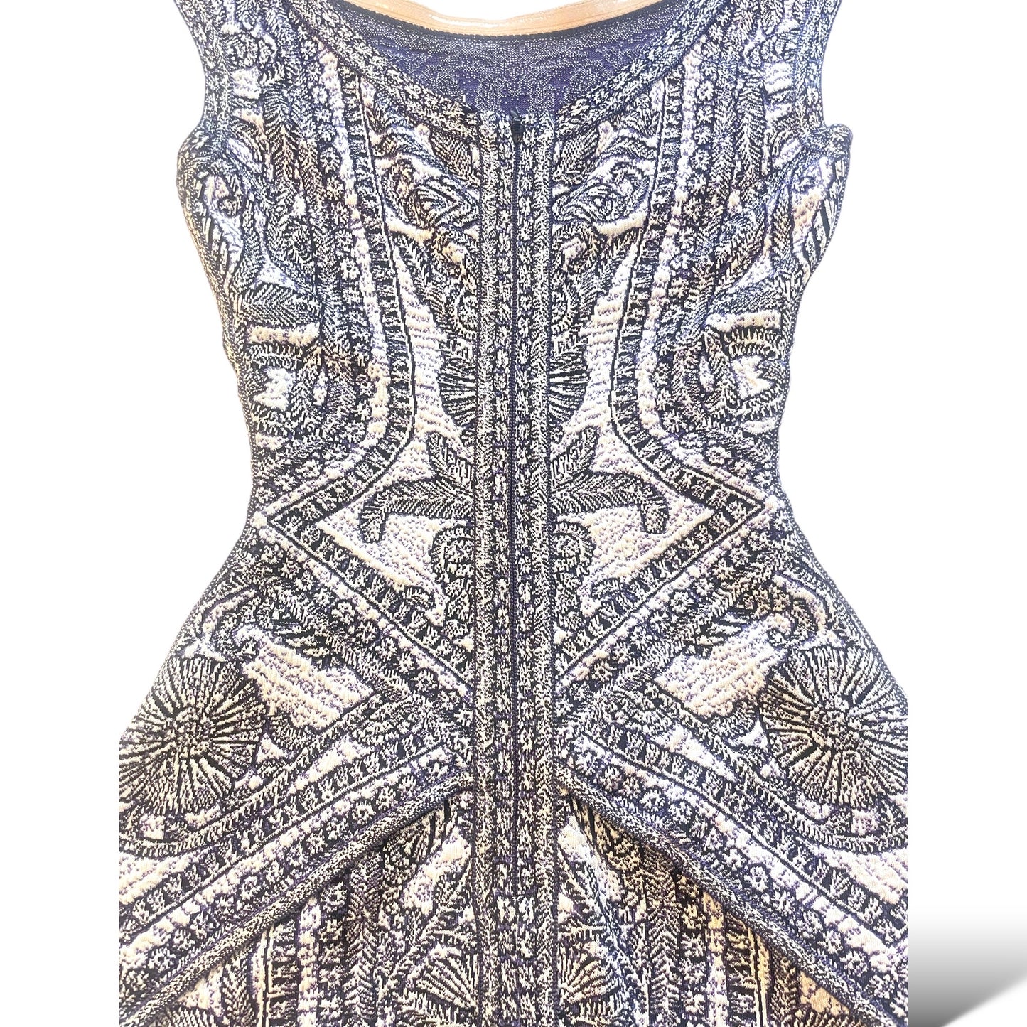 Herve Leger Blue/Violet Staci Floral Jacquard BodyCon Dress