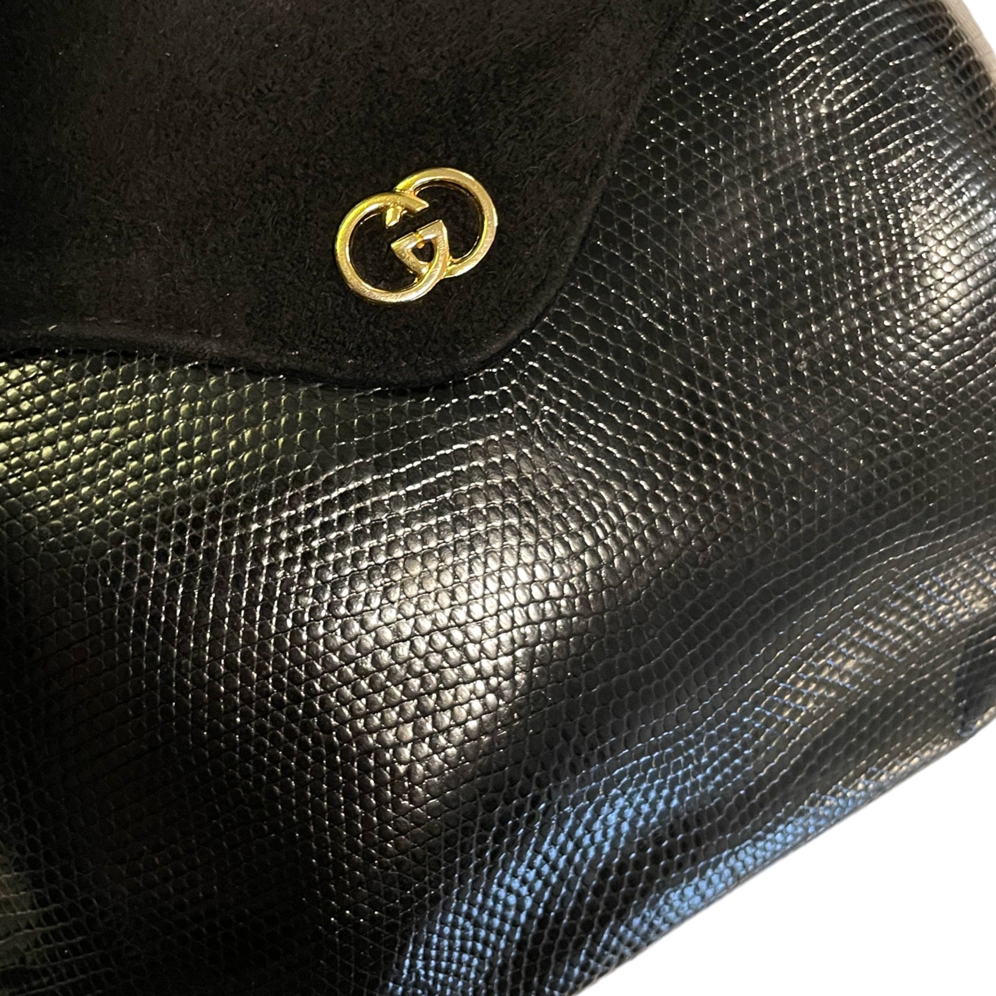 GUCCI Vintage Suede & Lizard Crossbody Bag with GG Motif