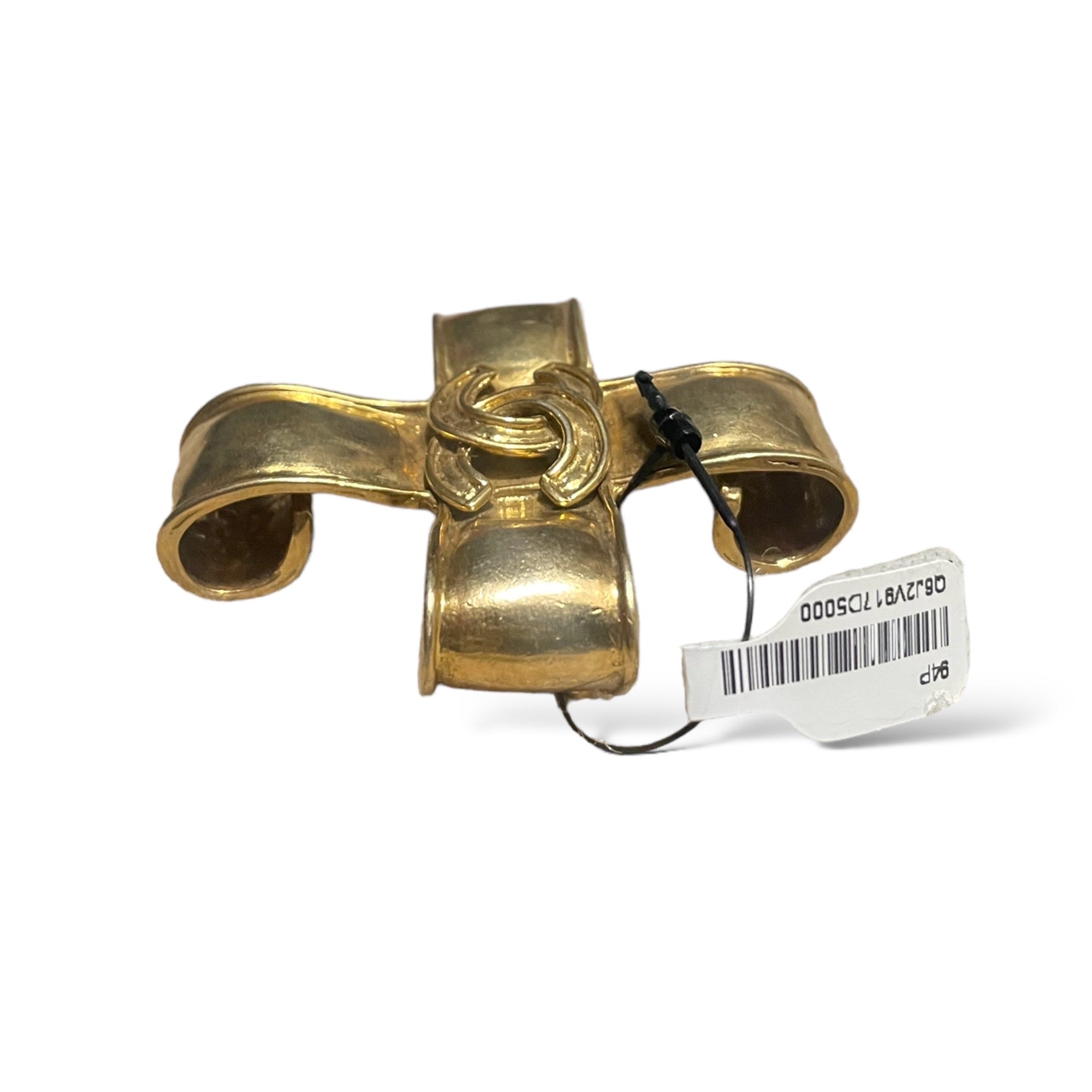 CHANEL Vintage Gold Ribbon CC Cross LARGE Brooch Pin Circa 94’
