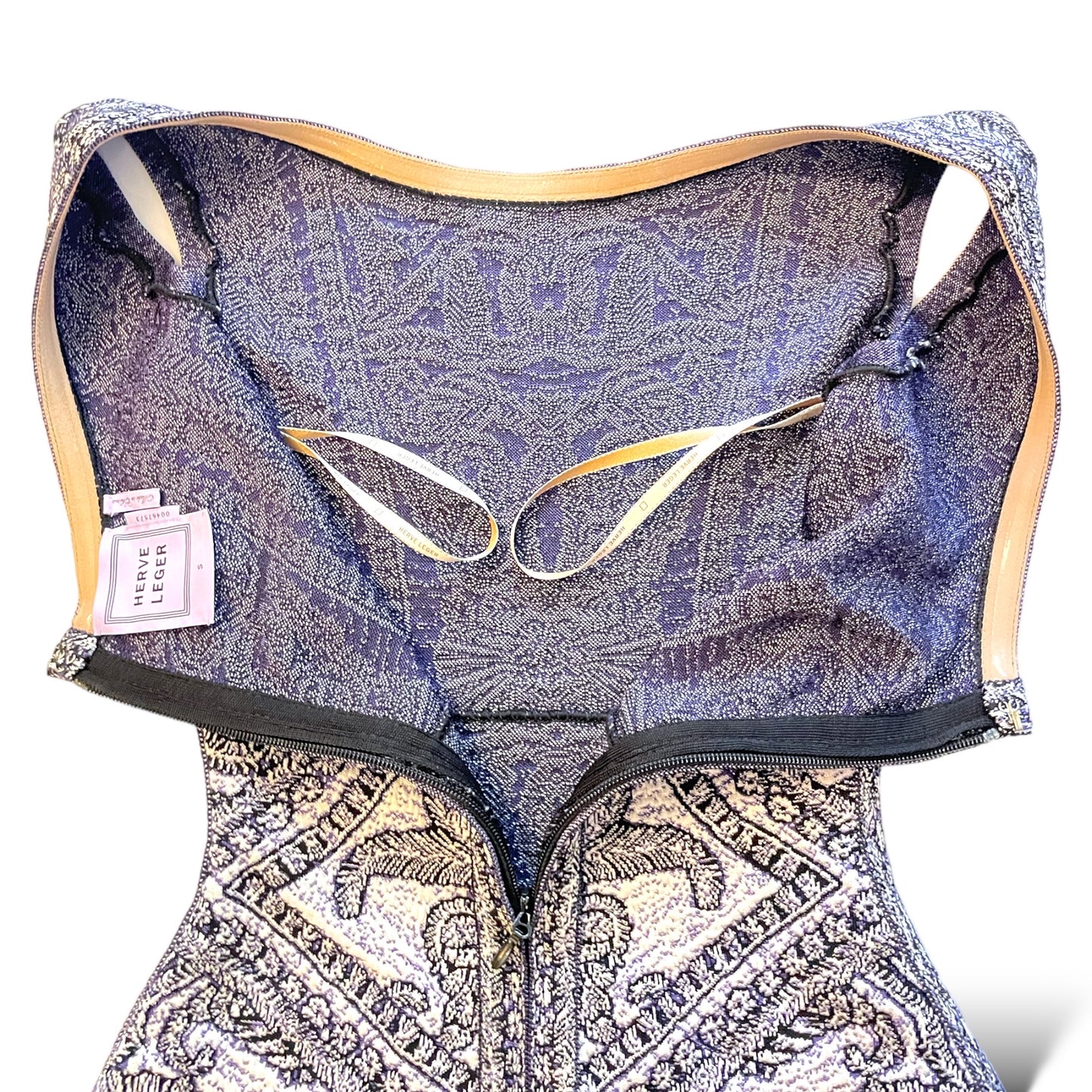 Herve Leger Blue/Violet Staci Floral Jacquard BodyCon Dress