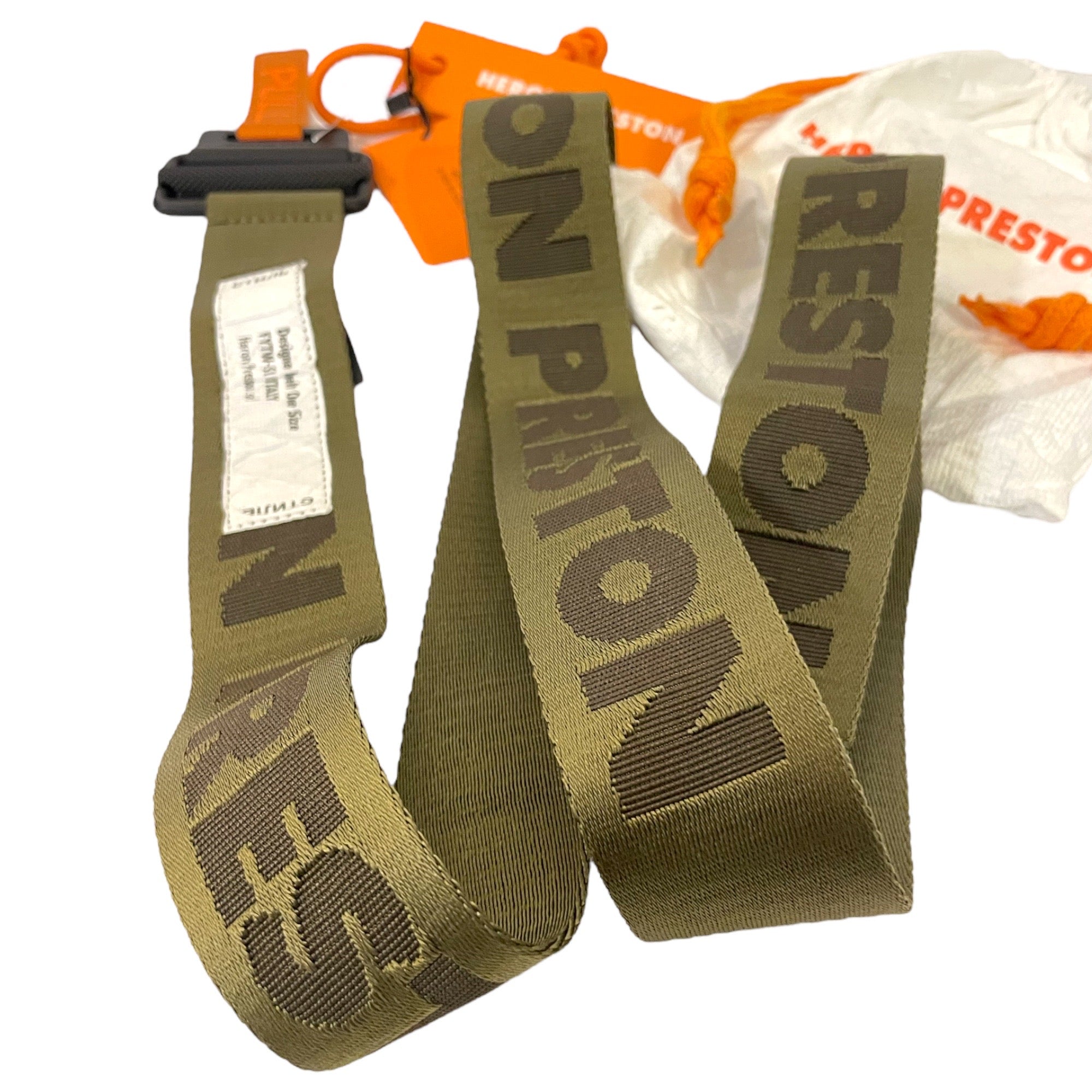 Heron Preston Classic Buckle HP Tape Belt in Military Green/Black