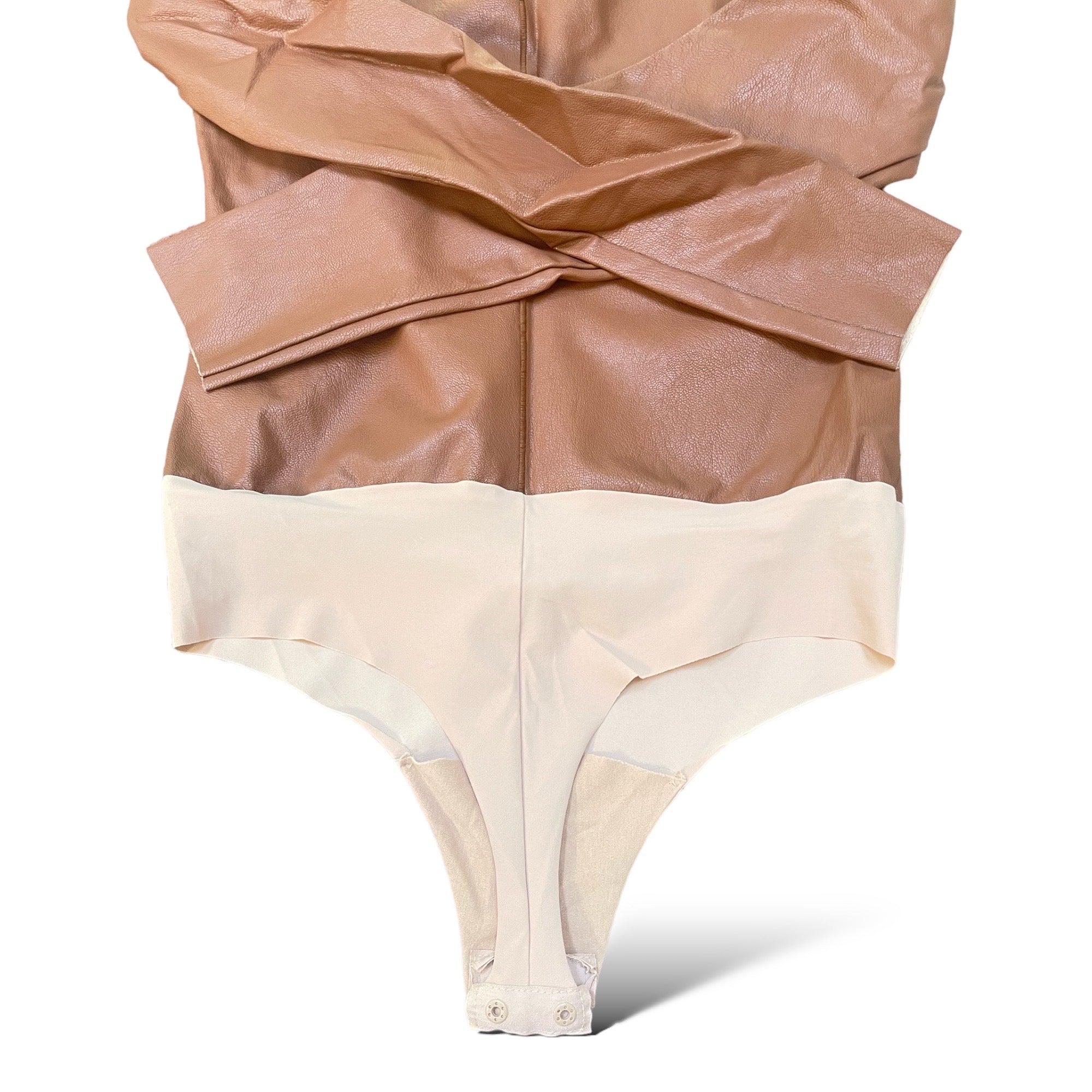 COMMANDO Faux Leather Long Sleeve Cocoa Brown Bodysuit | S |