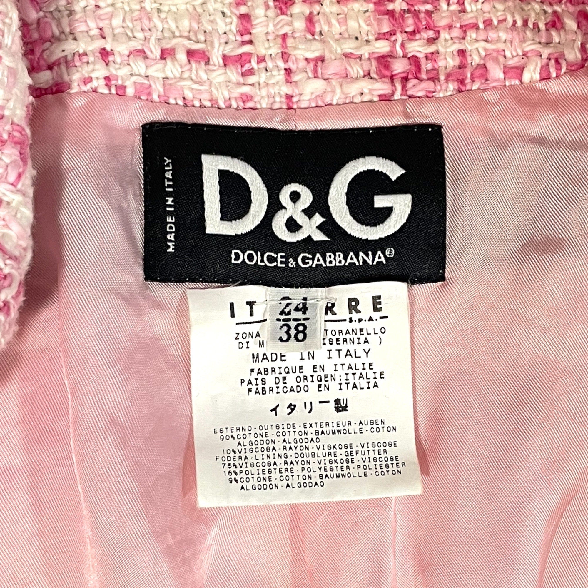 DOLCE & GABBANA Pink Tweed & Denim Fitted Jacket | Size: 38 |