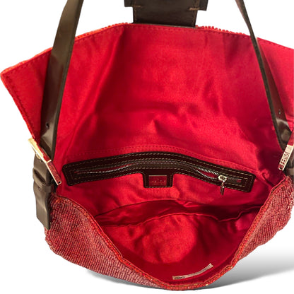 RARE Limited Edition FENDI Red Beaded Embellished Baguette Bag